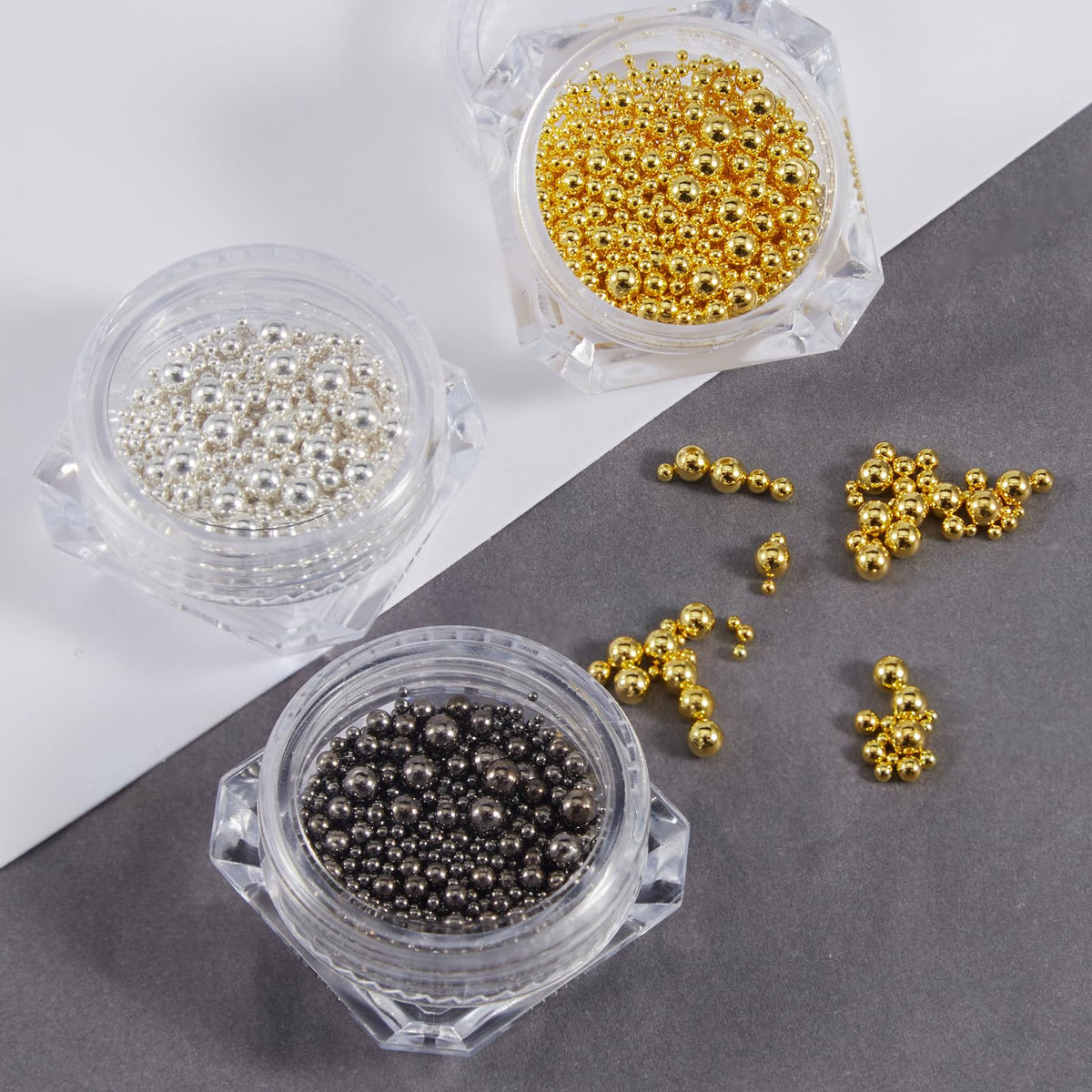 DANNEASY 3D Mini Metllic Punk Nail Art Studs Goth Cross Nail Charms Mixed Sizes Gold Silver Black Cone Spikes Alloy Rivets Jewelry Steel Balls Caviar Beads Jewels for Women Manicure Decorations