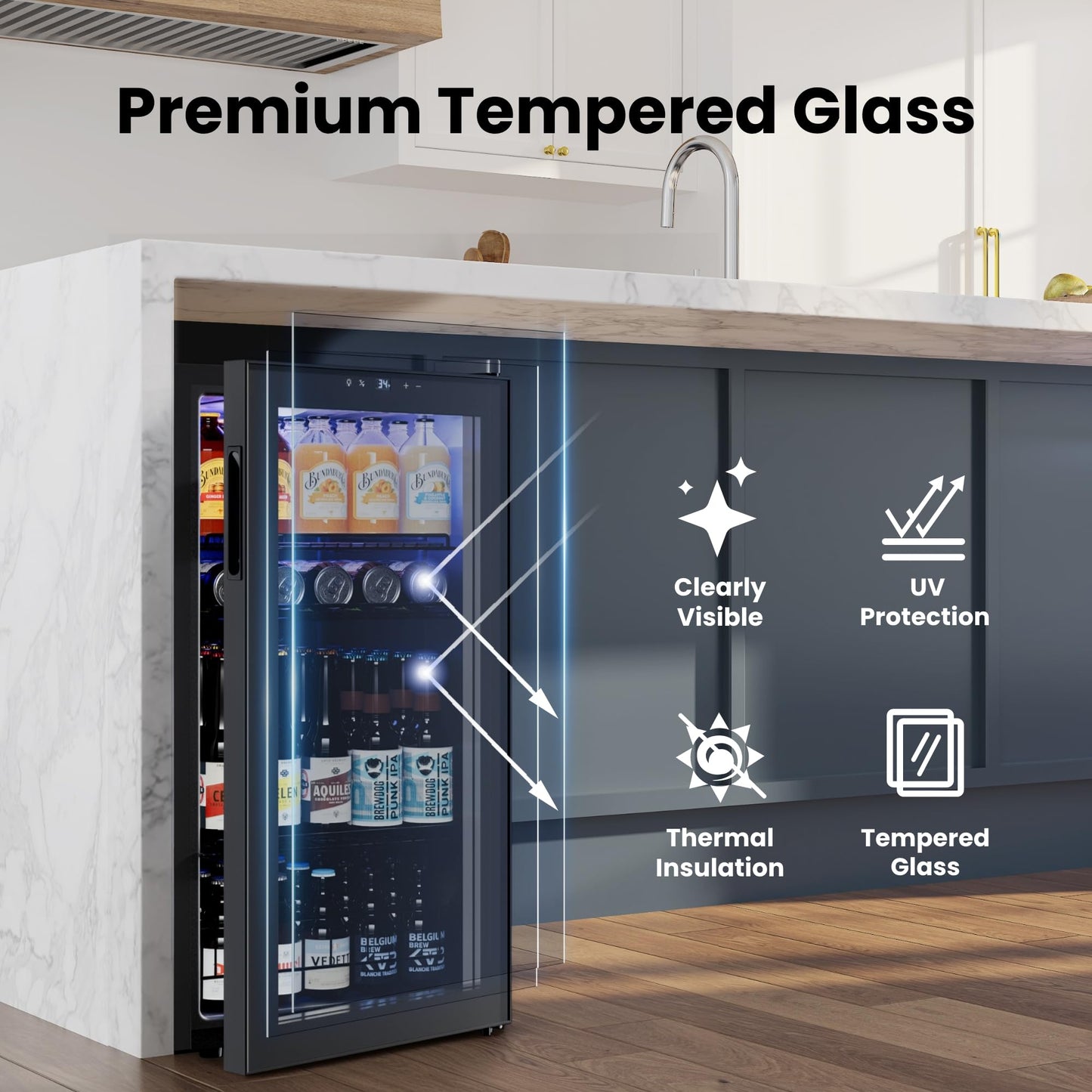 Yeego Beverage Refrigerator Cooler, 105 Cans Mini Fridge with Glass Door Beverage Fridge with Adjustable Shelves for Soda Beer or Wine, Beverage Cooler with Digital Temperature Control for Home Office