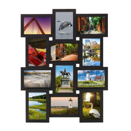 MELANNCO Collage Picture Frame for Wall, Holds 12 Photos - Six 4x6 and Six 6x4 Images, 18x23 Inch Black Plastic Frame, Hang Horizontal or Vertical, Gallery Wall Decor