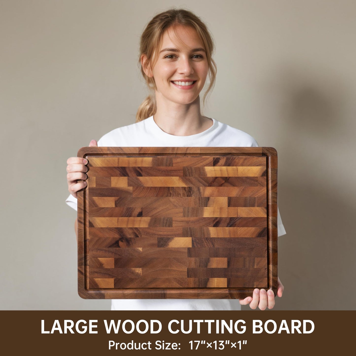 THETCHRY Walnut Wood Cutting Boards for Kitchen, Large Chopping Board Double Sided, End Grain Cutting Board with Handle, Charcuterie Butcher Block for Meal Prep & Serving with Gift Box, 17"×13"×1"