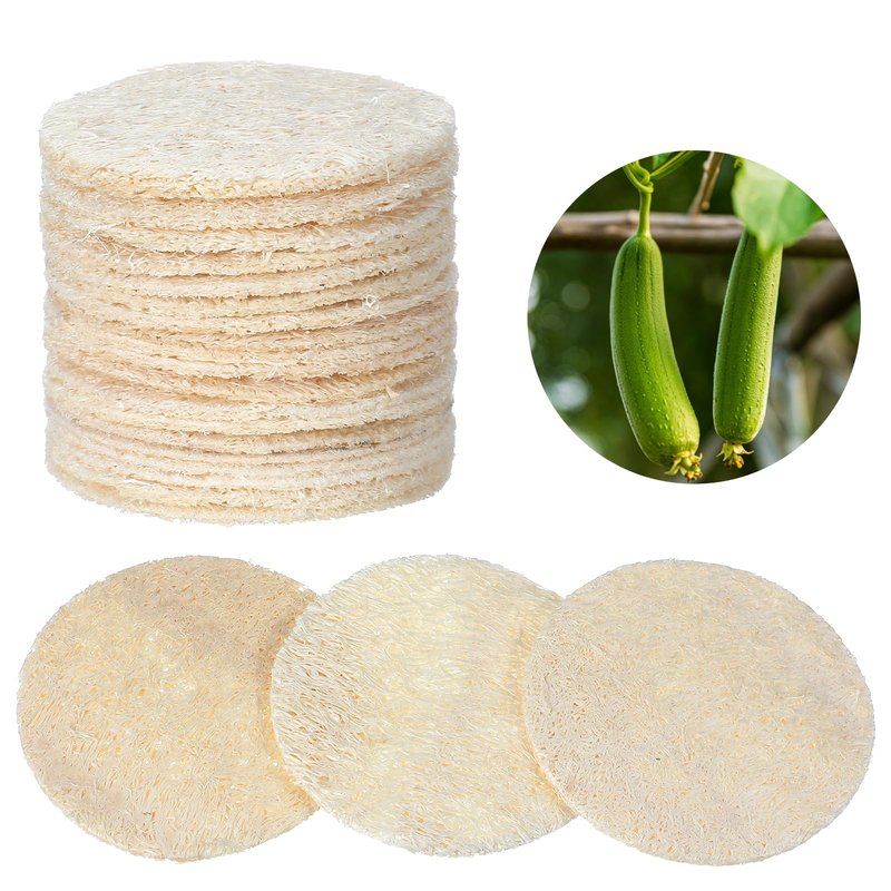 Nogeqi 30 Pcs Natural Loofah Sponge Pads, 2.36 Inch Exfoliating Body Facial Scrub Pads for Makeup & Dead Skin Masks Removal Washing Face, Exfoliator Scrub Brush for Men Women Bath Shower Spa