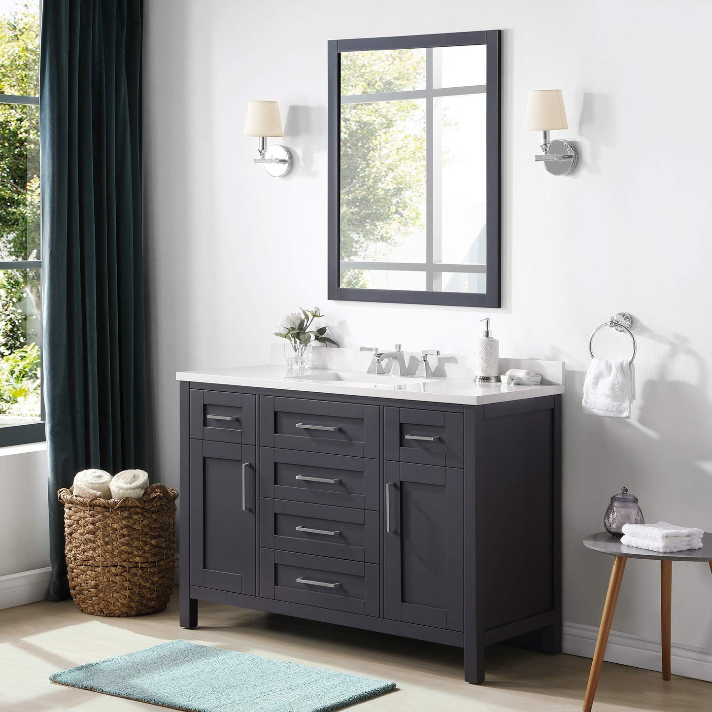OVE Decors Maya Bathroom Vanity and Double Sink Combo with Countertop | Backsplash included | Fully Assembled Vanity Set, 60 in., DOVE Grey