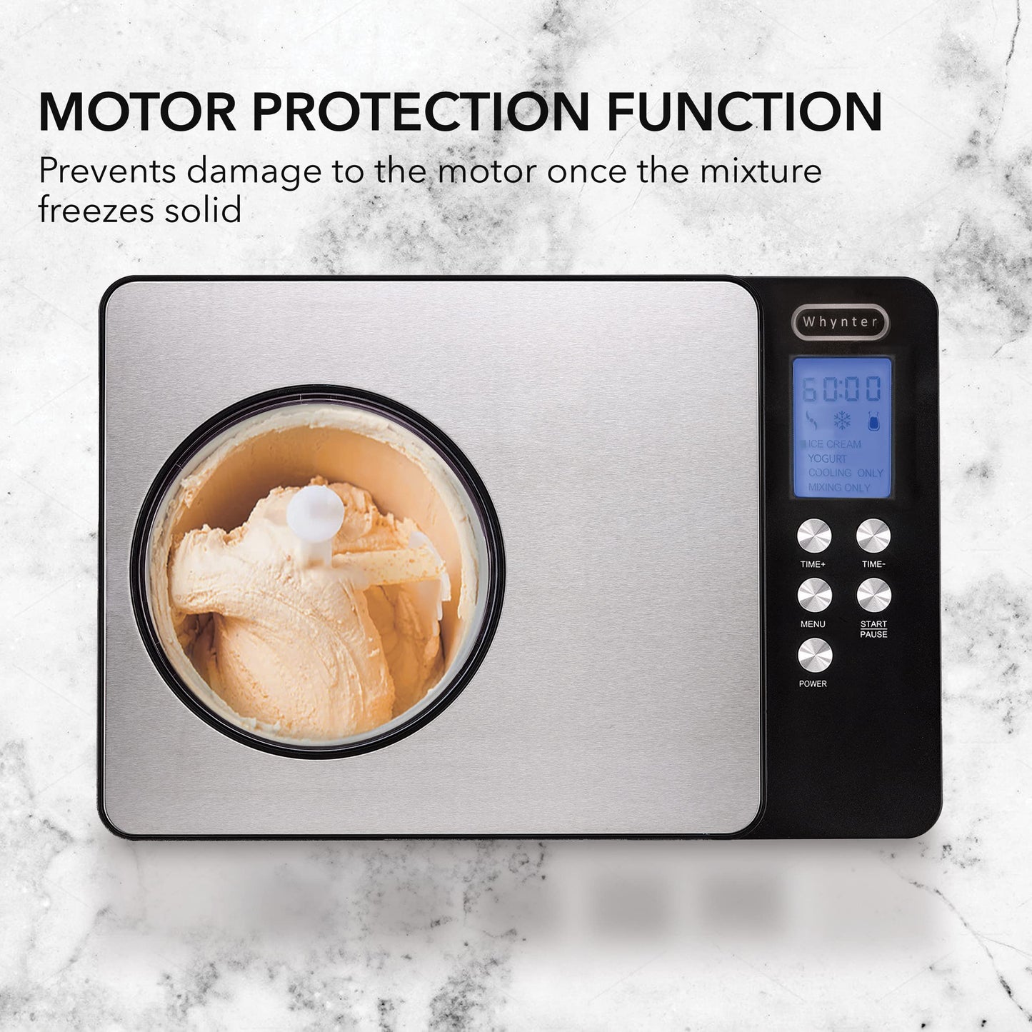 Whynter Ice Cream Maker Machine & Yogurt Automatic 2 Qt. with Built-In Compressor, LCD Digital Display & Timer, No Pre-Freezing, ICM-220SSY, Stainless Steel