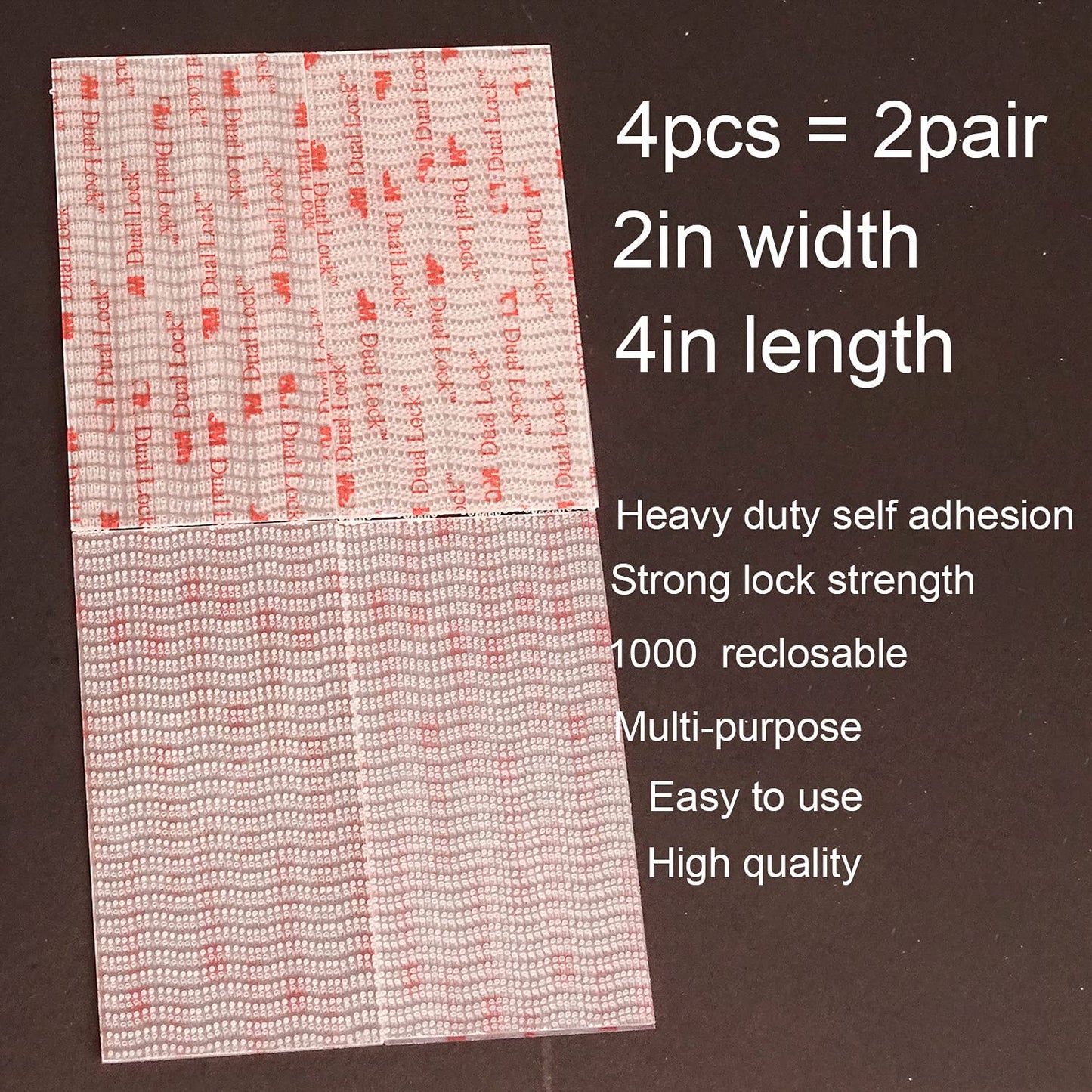 Dual Lock Fastener 2in x 4in 4pcs, Reclosable Interlocking Tape EZ Pass Holder, Heavy Duty Adhesive Hook Lock Sticky Back Mushroom Mounting Tape Clear Color for Indoor and Outdoor