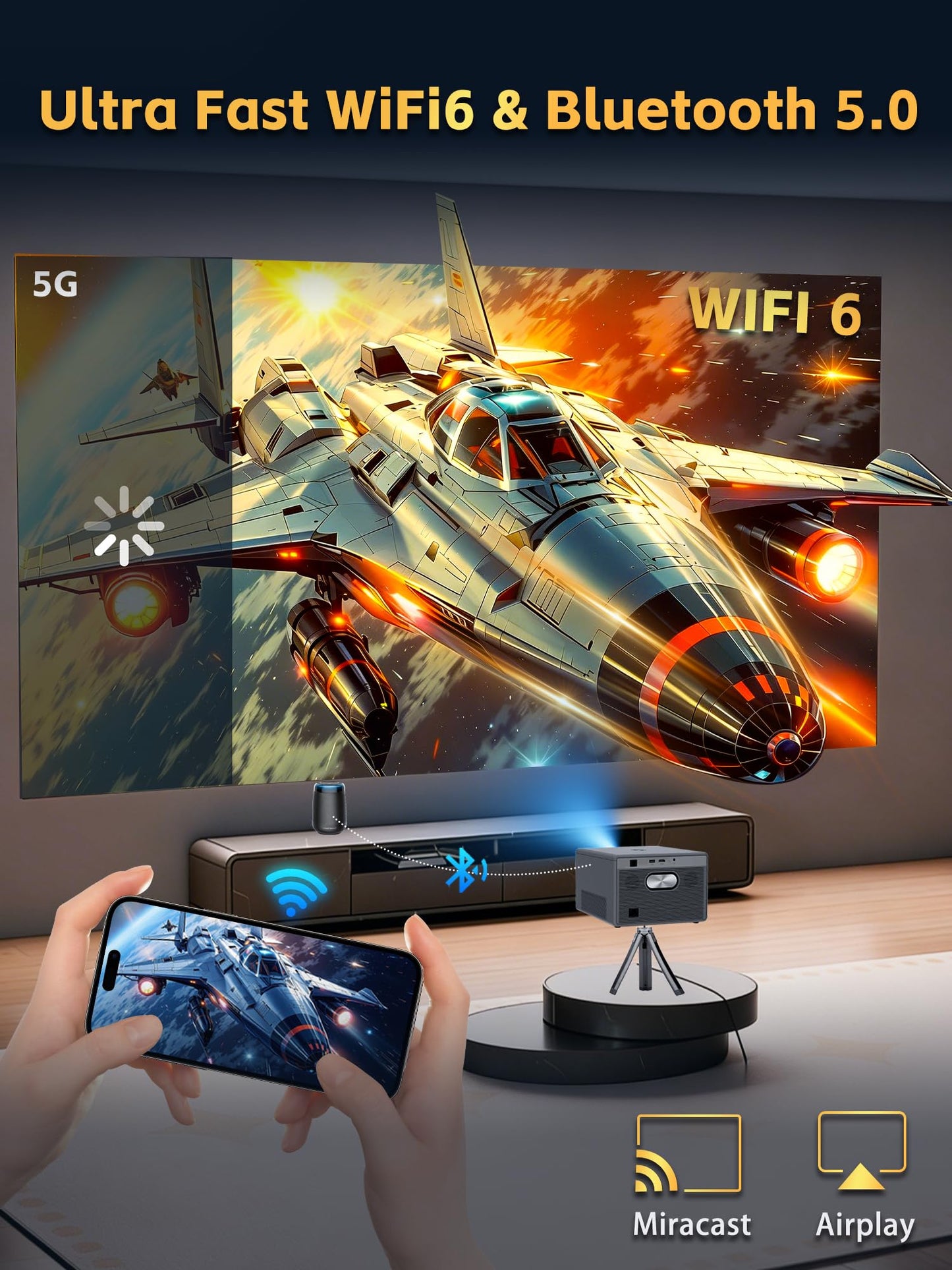 Movie Projector with Google TV & Voice Assistant,1500 ANSI Lumens 1080P Native,4K Support Outdoor Smart Projector, Auto Focus,Office Home Theater Video Projector with WiFi 6 & Bluetooth