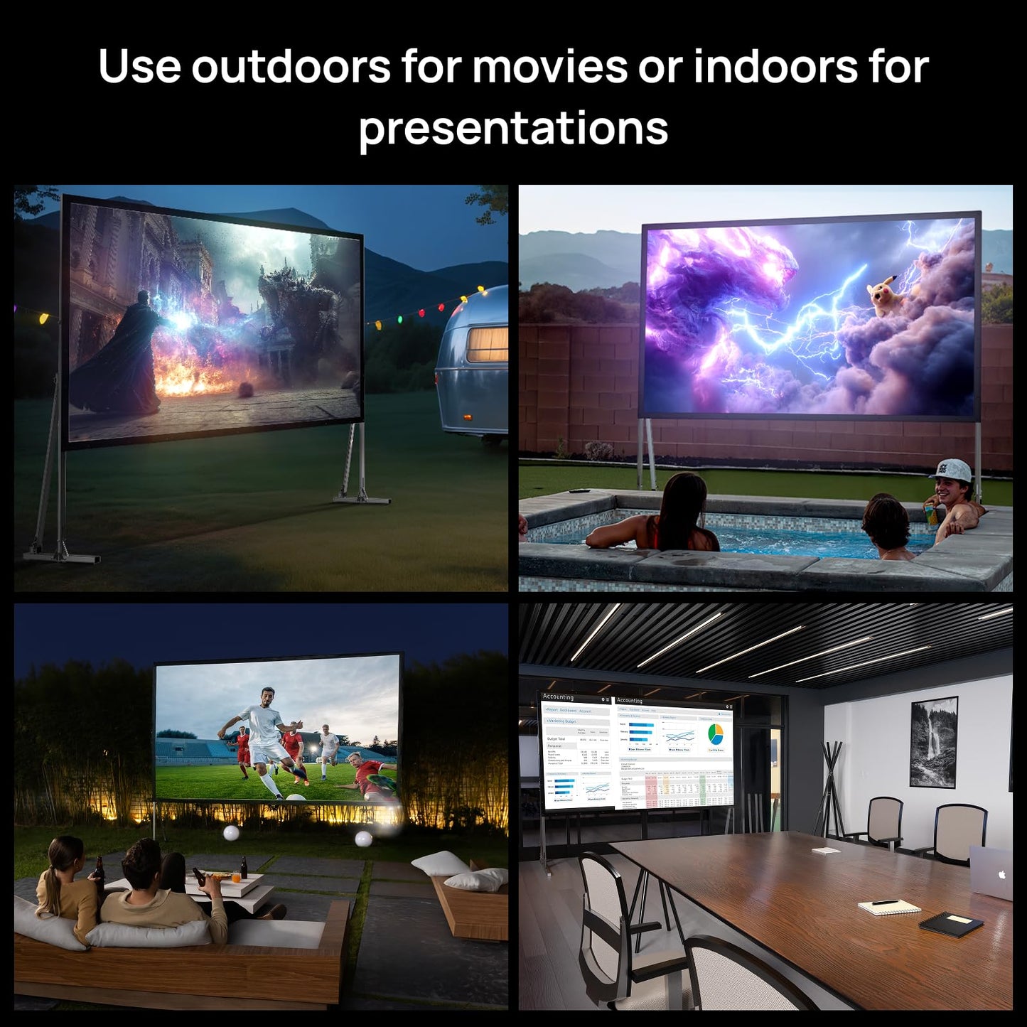 AWOL VISION Folding Outdoor Projector Screen with Stand (200 inches)，Outside Projection Screen 4K/8K UHD Support, Freestanding, Portable Alloy Frame, 16:9 HD, Lightweight for Camping, Backyard