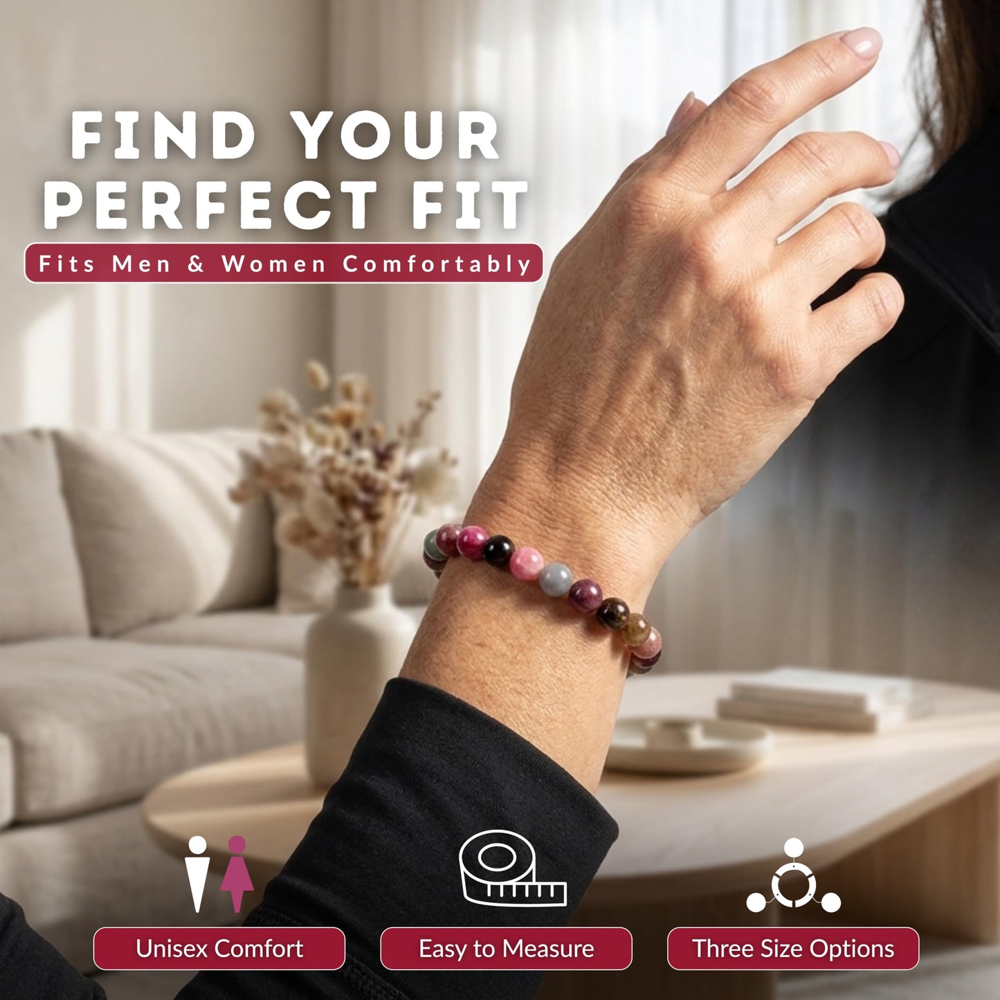 Cherry Tree Collection Rainbow Tourmaline Beaded Bracelet – Genuine 8mm Gemstone Stretch Bracelet for Men & Women – Handmade Crystal Bracelet - (Rainbow Tourmaline - S)