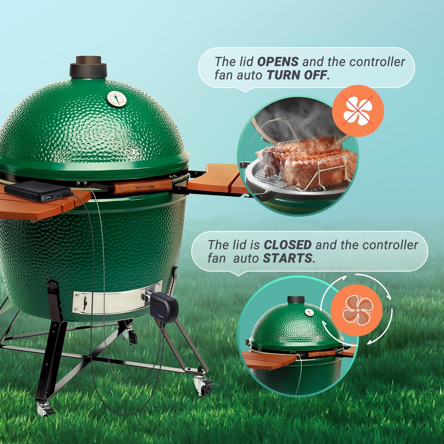 Wi-Fi & Bluetooth BBQ Smoker Temperature Controller with Automatic Smoker Fan, INKBIRD ISC-027BW Grill Thermometer with 4 Probes for Big Green Egg, Kamado Joe, Primo, Vision Grill, Akorn Kamado, Weber