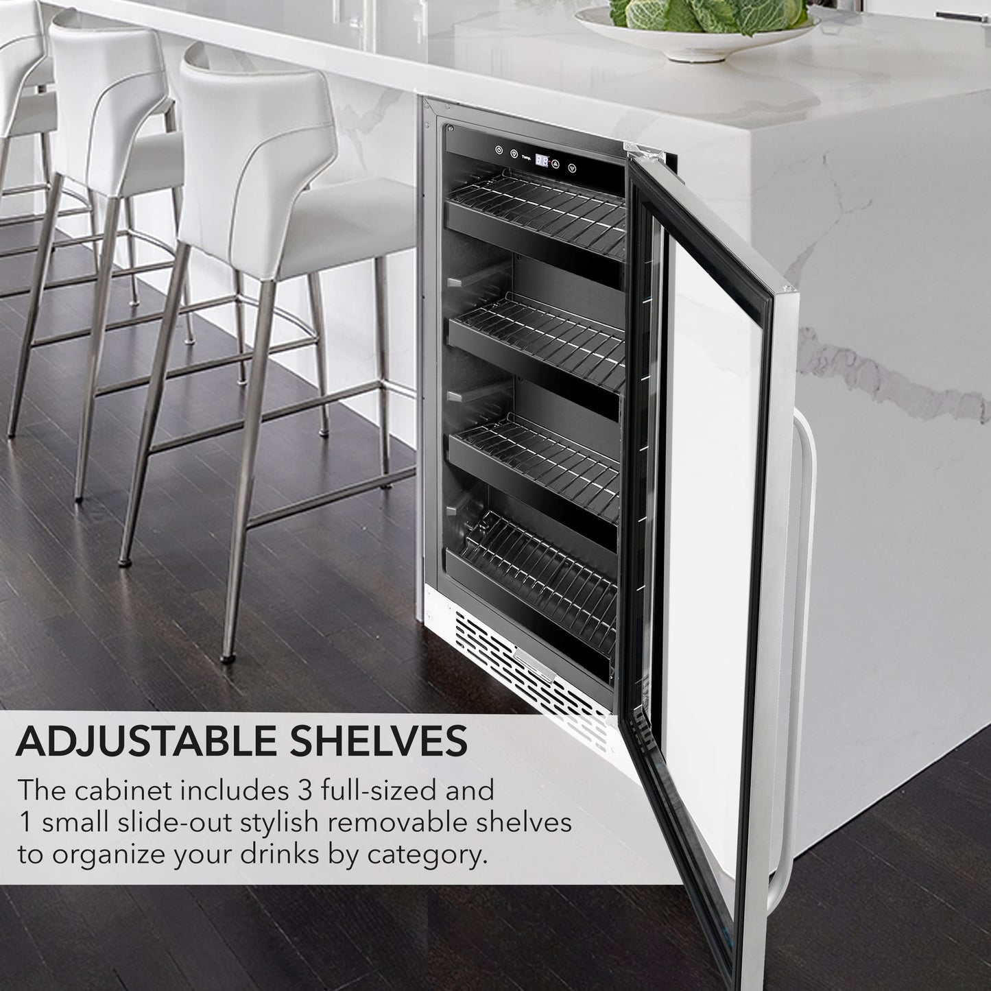 Whynter BBR-838SB Built-in Under Counter 15 inch Beverage Refrigerator and Cooler Fridge with Glass, Lock, Reversible Door, Digital Control and Carbon Filter, 3.0 cu. ft, Stainless Steel, 112 Capacity