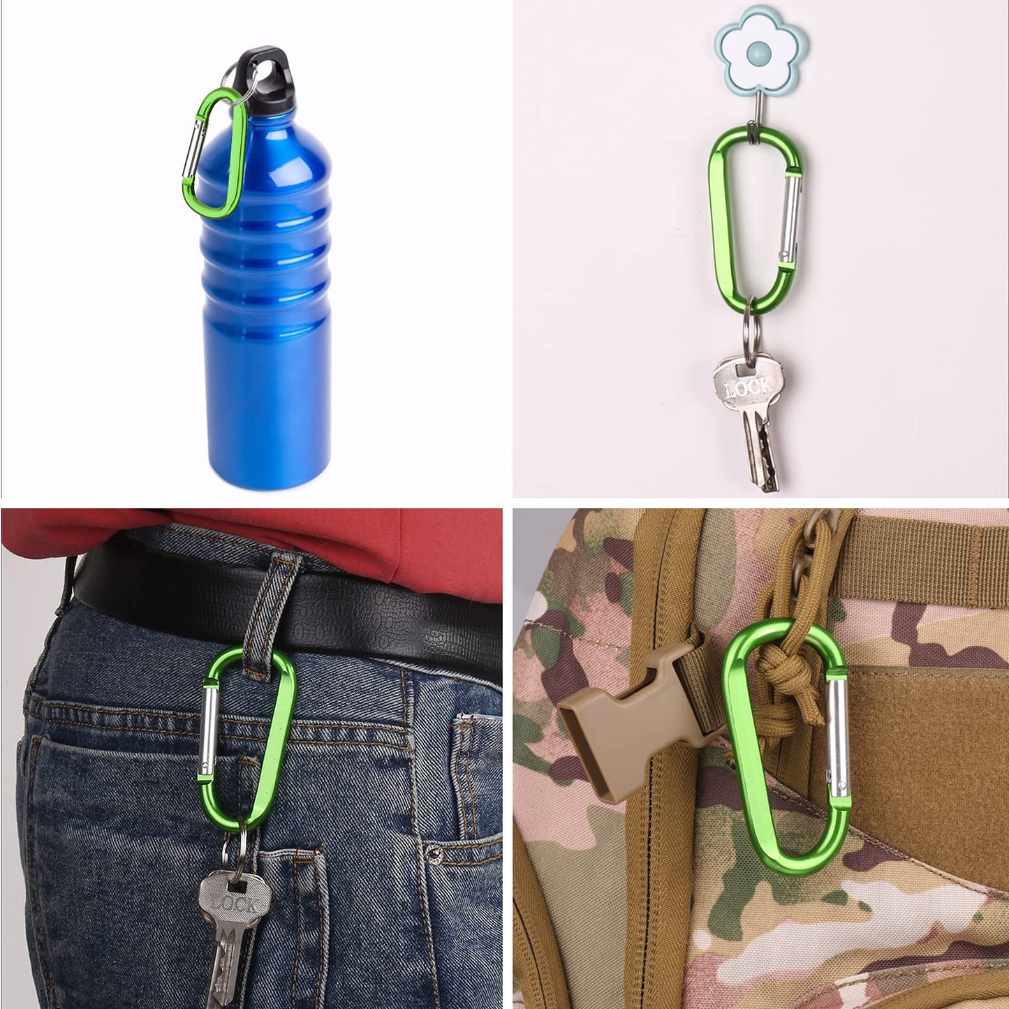 CampTek 6PCS Carabiner Caribeaner Clip,3" Large Aluminum D Ring Shape Carabeaner Keychain Hook"