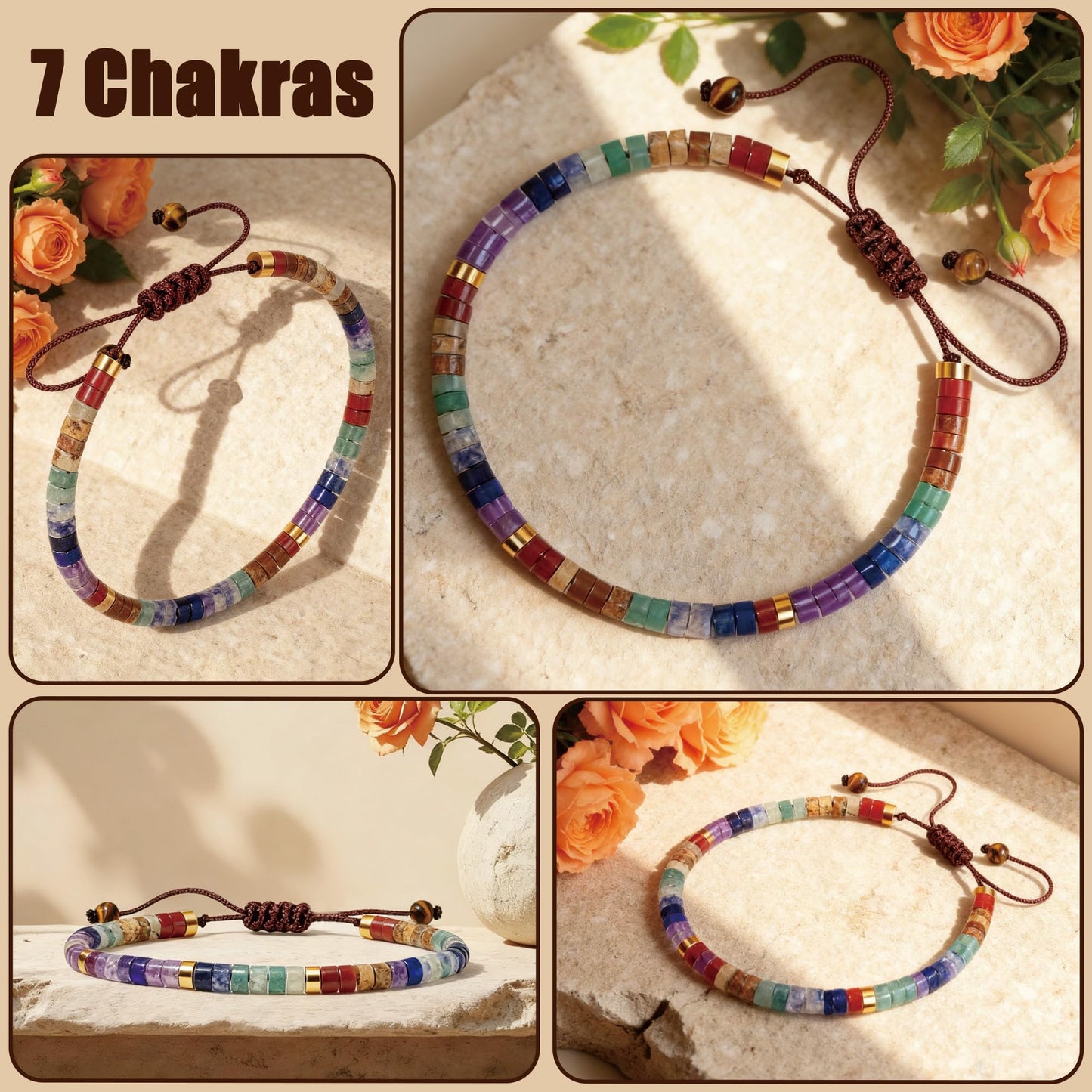 LIUANAN Crystal Healing Bracelets for Women, Adjustable 7 Chakras Bracelet with Healing Crystals and Stones, Anxiety & Protection Spiritual Jewelry, Meditation Gifts Pulseras para Mujer (7 Chakras Bracelet)