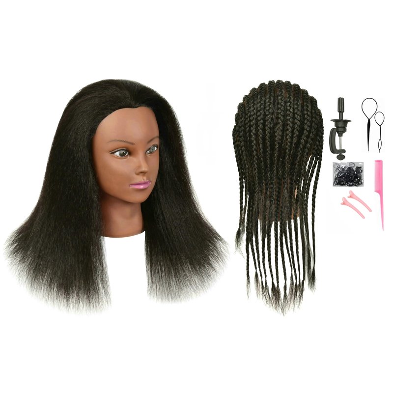 QACIEH Real 100% Human Hair Mannequin Head for Hairdresser Practice Styling Braiding Manikin Cosmetology Doll Training Head with Stand