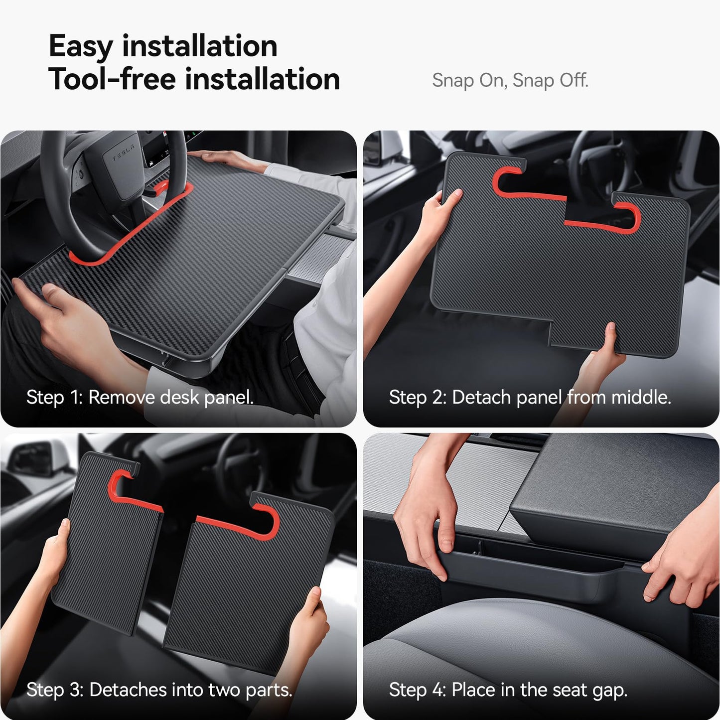 YONZEE 2-in-1 Car Steering Wheel Desk Tray & Car Seat Gap Filler Organizer – Foldable Carbon Fiber Look Table for Laptop, Eating, Writing – for Standard Round Steering Wheels