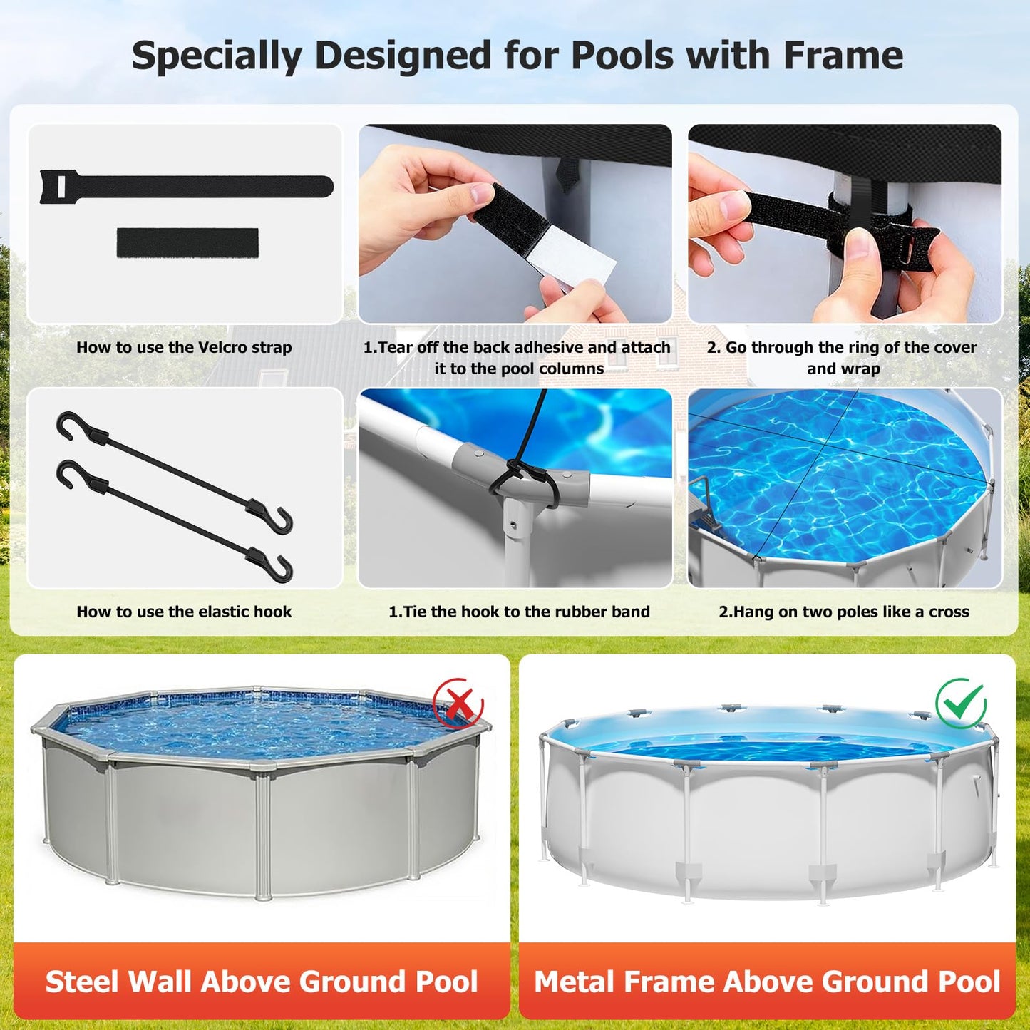 12 Ft Round Pool Cover for Metal Frame Above Ground Pools - Upgraded Windproof Design Compatible with Intex/Bestway Frame Above Ground Outdoor Swimming Pool (Black)