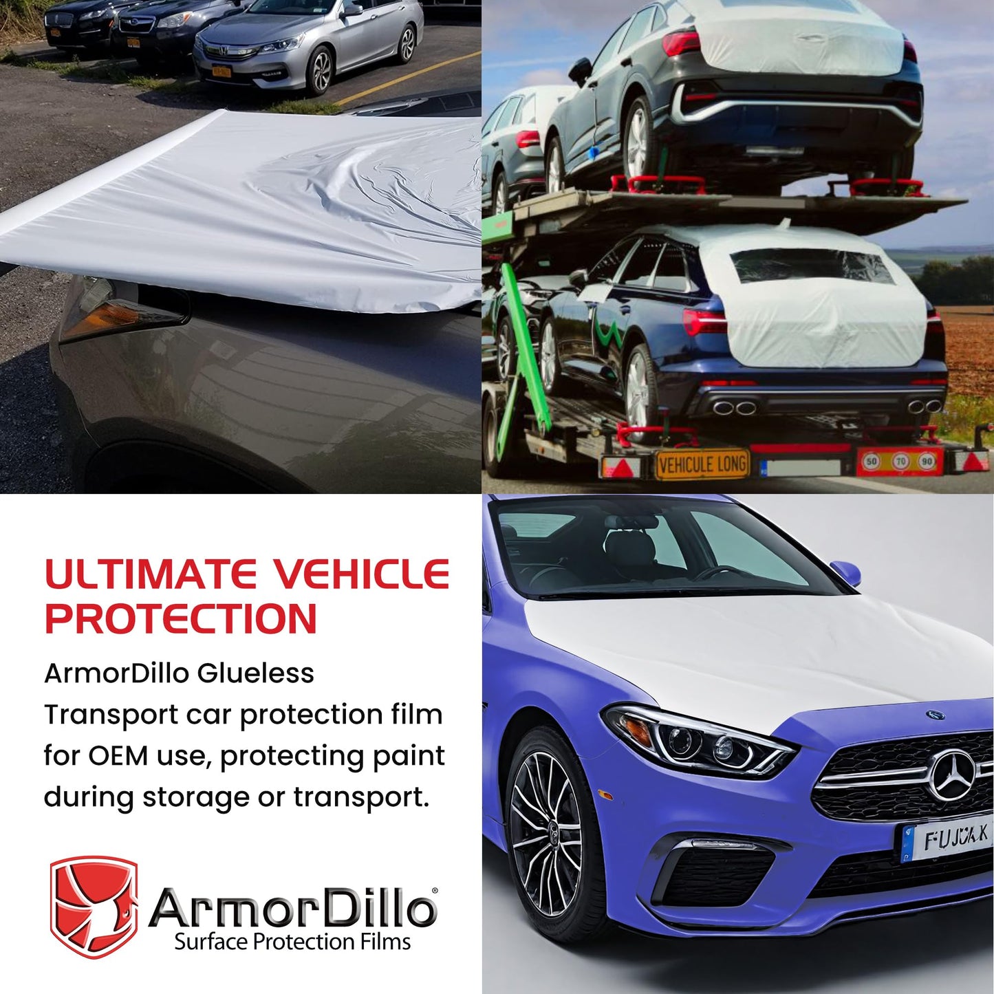 ArmorDillo Car Protection Film, Adhesive-Less Glue-Less Transport Wrap Metal Vehicle Film, 6 Months UVI Protective & No-Residue, Free Utility Knife, 100% USA Made, 5-Layer Polyolefin Blend- 36" x200'