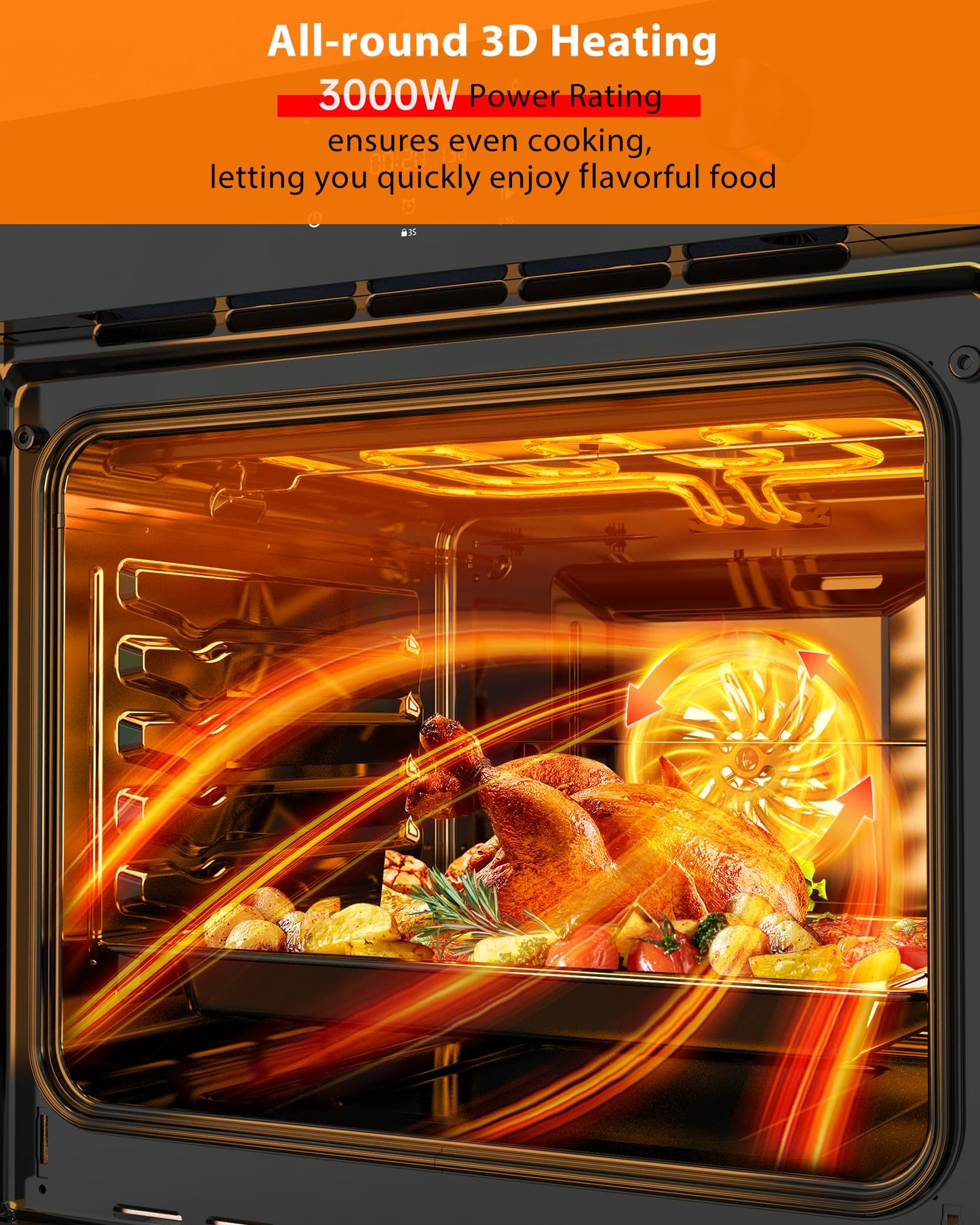 Garvee 24 Inch Built-In Single Wall Oven, 2.5 Cu.Ft Electric Oven with Touch & Mechanical Knob Control, 8 Modes, 3000W, ETL Certified, Black