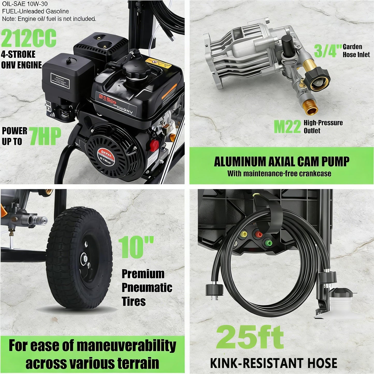 Imdot 4200PSI Gas Pressure Washer, 4.0GPM Heavy Duty Power Washer with 5 QC Nozzles, 25ft Flexible Hose and 0.5Gal Soap Tank, 212cc 7.0 HP Engine, EPA/CARB/ETL Compliant, Black