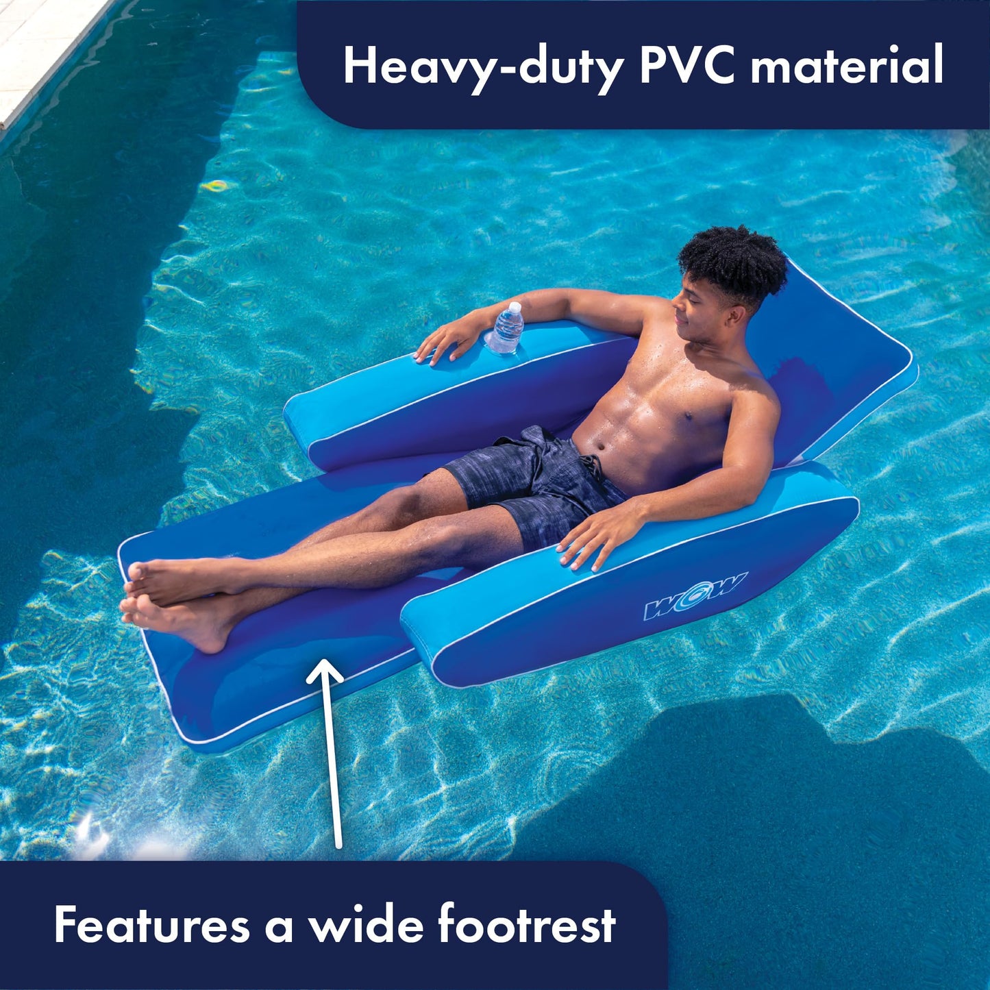 Wow Sports Modern Inflatable Pool Lounge - Single Person - Reclined Salon Float for Lakes & Pools