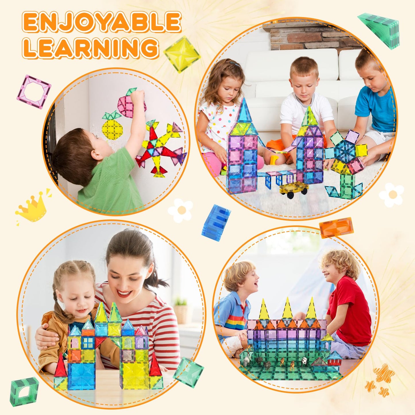 Paaxido Magnetic Tiles, 130PCS Magnetic Blocks Set with 2 Cars, 4D Diamond Magnet Building Blocks, STEM Preschool Educational Magnet Toys Gift for Kids, Boys and Girls 3 4 5 6 7 8+ Year Old