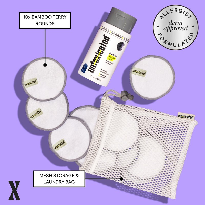 Untoxicated Ultra Soft Cleansing Pads - Double-Layered Reusable Bamboo Terry Rounds - Makeup Removal & Skincare for Sensitive Skin - Soft & Durable - Includes Washable Storage Bag - 10CT