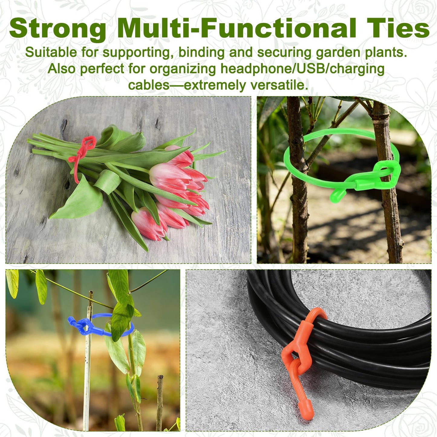 M METERXITY 12-Pack Adjustable Plant Ties, 10inch/25.4cm Silicone Flexible Multi-Function Sturdy Garden Twist Tie for Plant Support/Tree/Shrub/Vine, Reusable Support Twine [Red]