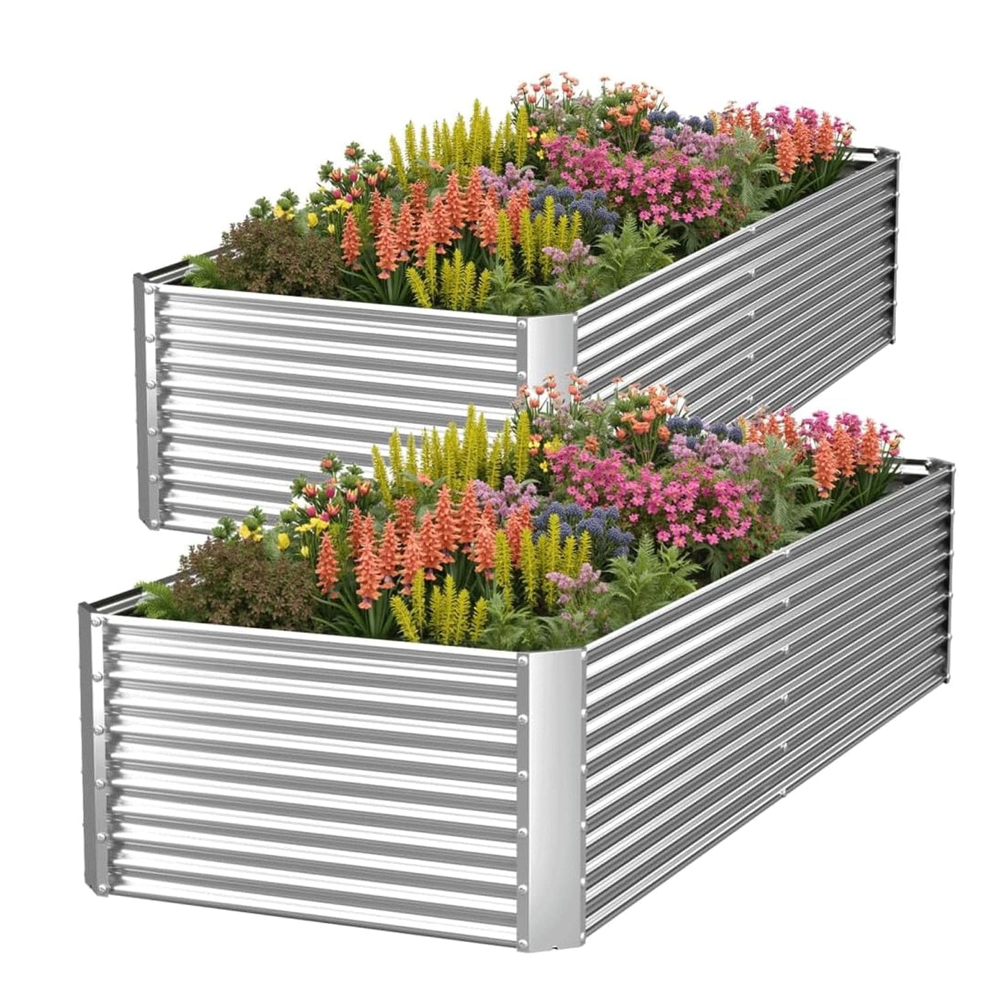 CATMANOR 2 Pack Tall 8x3FT Corrugated Galvanized Steel Raised Garden Bed Outdoor, Metal Above Ground Garden Bed for Vegetables and Flowers, Rectangle Raised Beds for Gardening-8x3x1.5FT