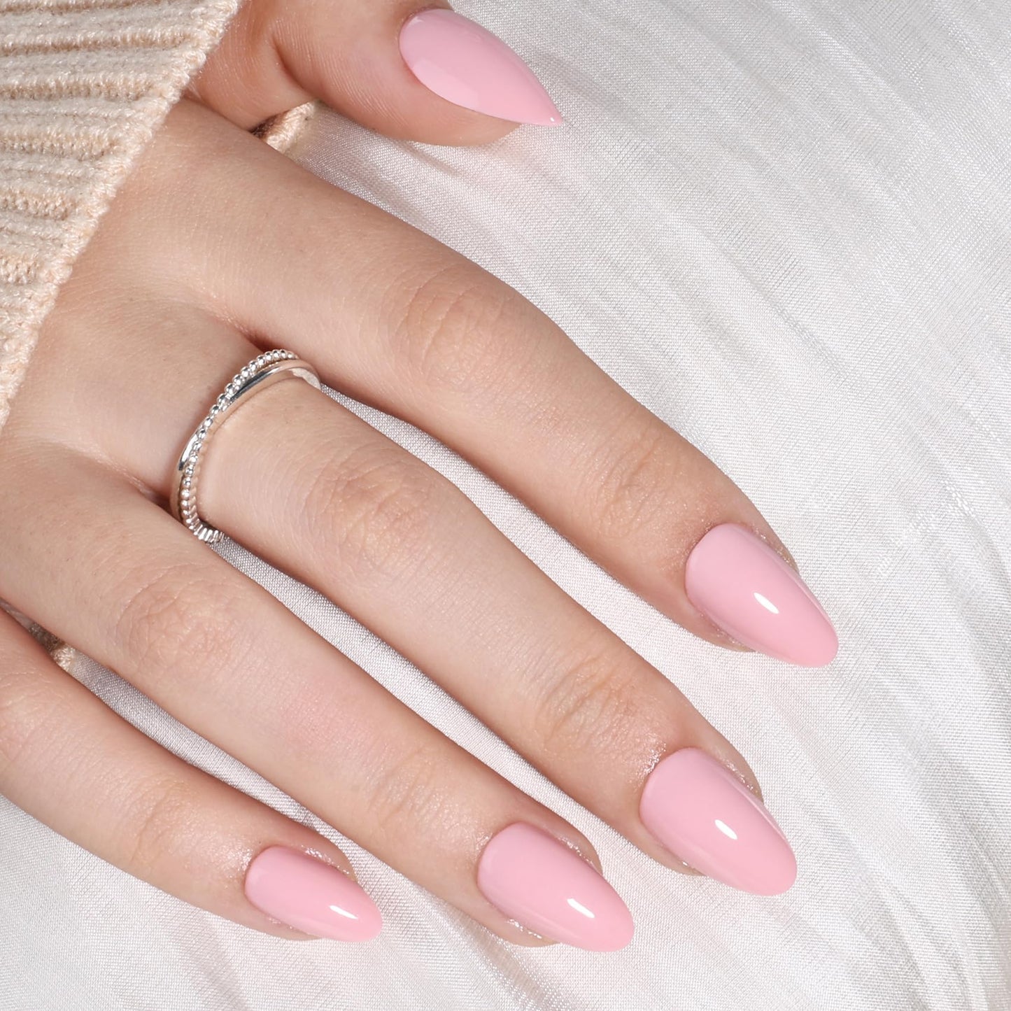SEEWEE Pink Press On Nails Almond - Short Almond Nude Fake Nails with Nail Glue, Nude Press On Nails Reusable Stick On Nails in 16 Sizes 32 Nail Kit for Women & Girls | Salon Quality