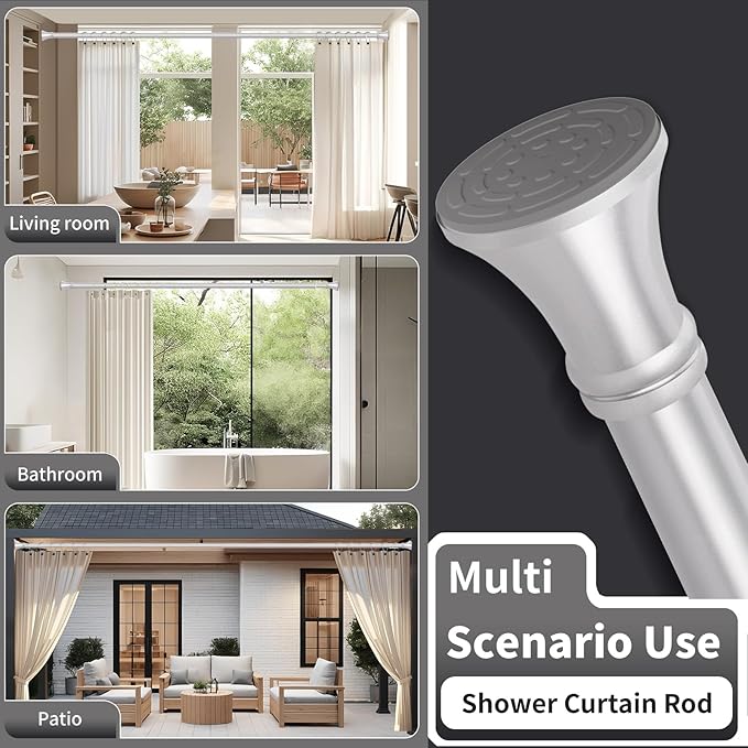 YNL Silver Shower Curtain Rod 36-94 Inch(3-7.8ft), No Slip No Drill No Rust Shower Rod For Bathroom Window Patio, Adjustable Spring Long Tension Rod