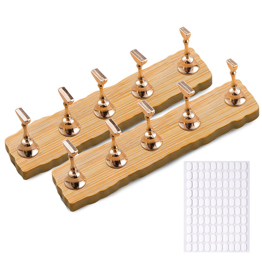 Sun&Beam Nails Magnetic Wooden Nail Tip Holders Stable Display Stand for Nail Art Practice (Natural Cut Base)