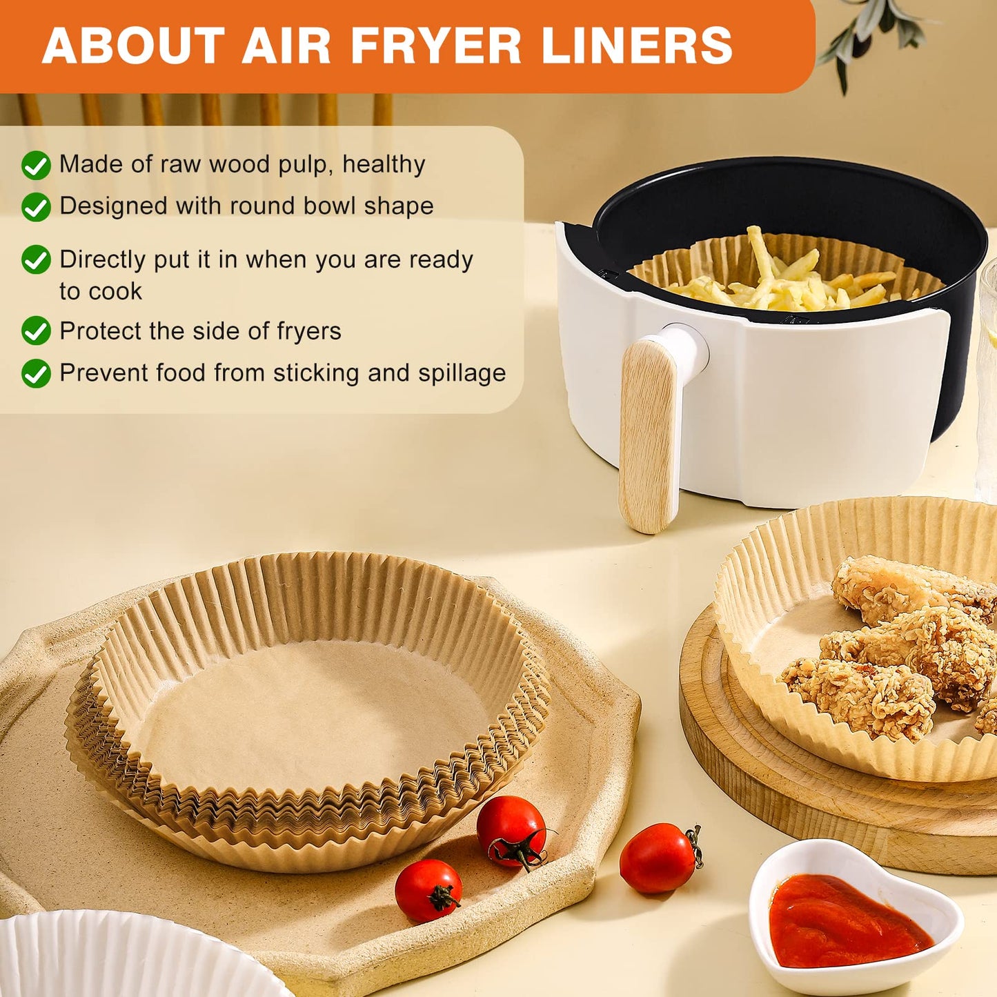 250 Pcs Air Fryer Liners Disposable, 6.5" Round Unbleached Parchment Paper Sheets for Airfryer Basket, Non-Stick & Leakproof Baking Liners for Oven Pan