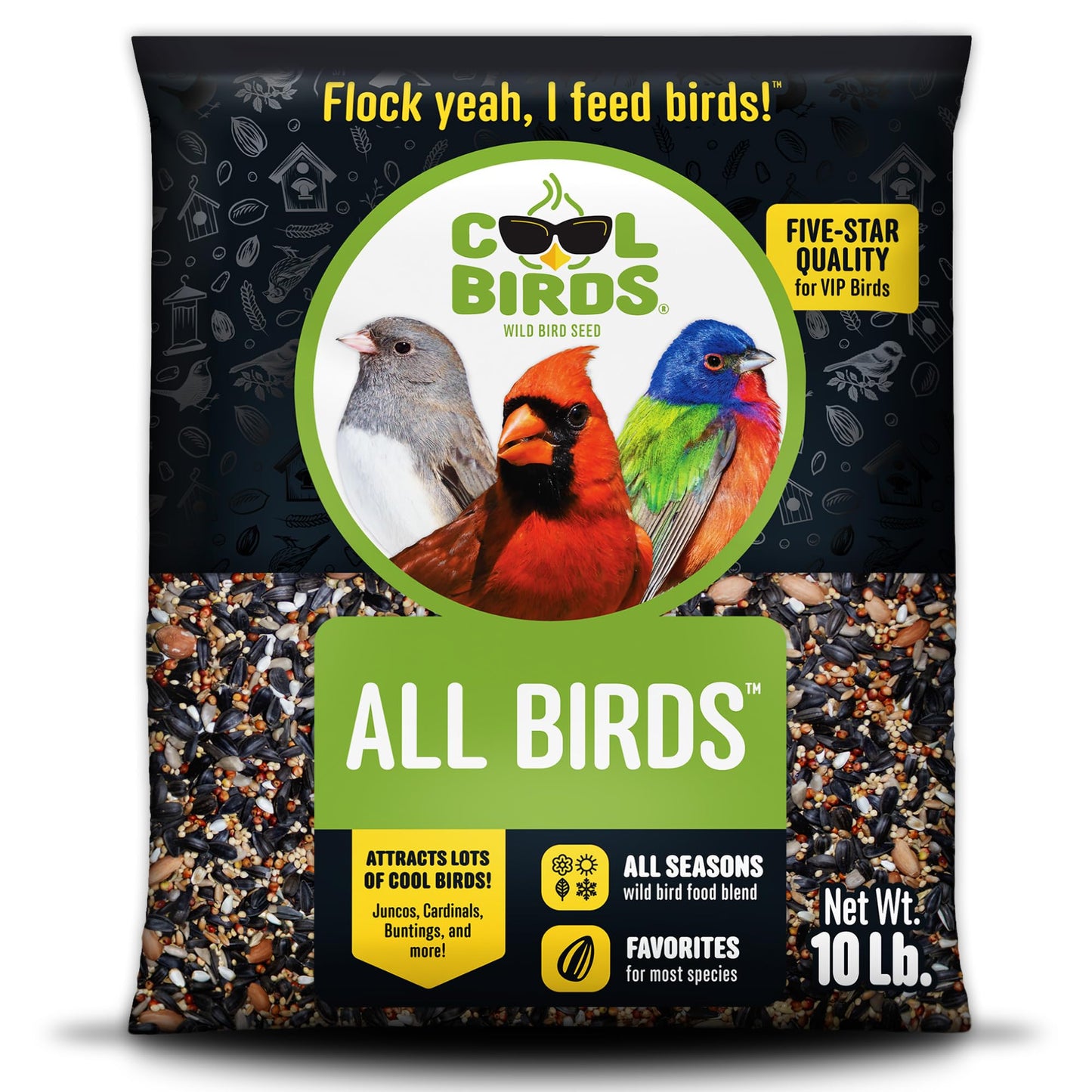 Cool Birds All Birds Wild Bird Seed â 10 lb. Classic Blend with Black Oil Sunflower, White Millet, Safflower, Peanuts & Sunflower Hearts â Balanced Bird Food for Outside Feeders