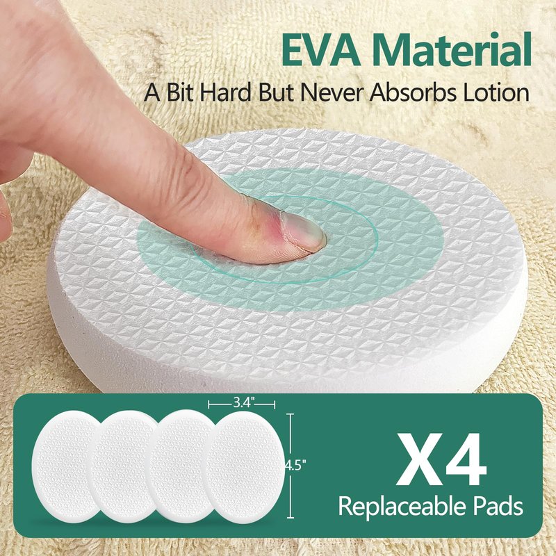 Svarvns Lotion Applicator with 4 Replaceable Pads for Back, Self, Elderly, Women - Cream Medicine Applicator with 17" Curved Handle Easy to Target Back and Feet, White