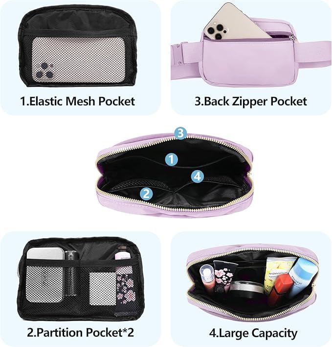 VOROLO Fanny Pack For Women And Men Crossbody Bag Belt Bag with Adjustable Strap Graduation Gifts Light Purple