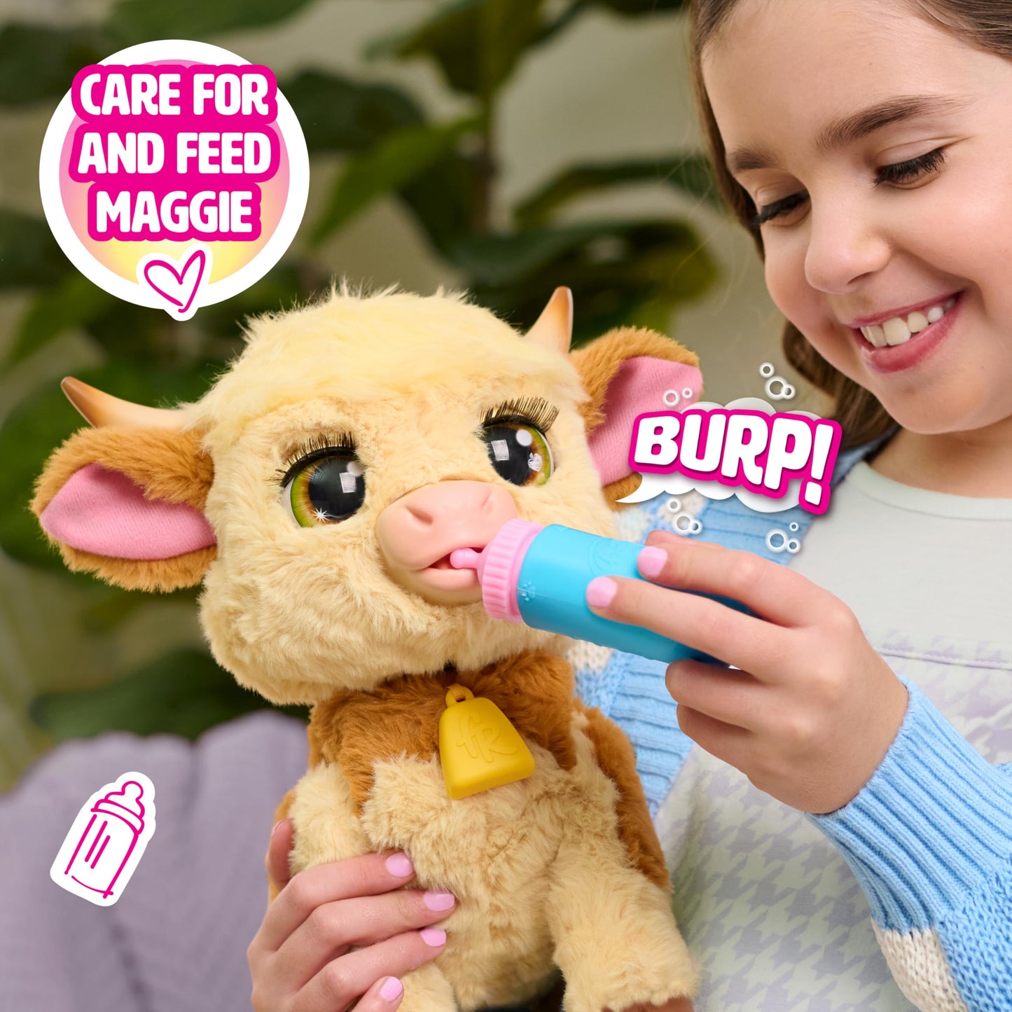 FurReal Maggie the Feed & Follow Cow, 11 Inch Interactive Highland Mini Cow, for Boys and Girls, Ages 4 and up