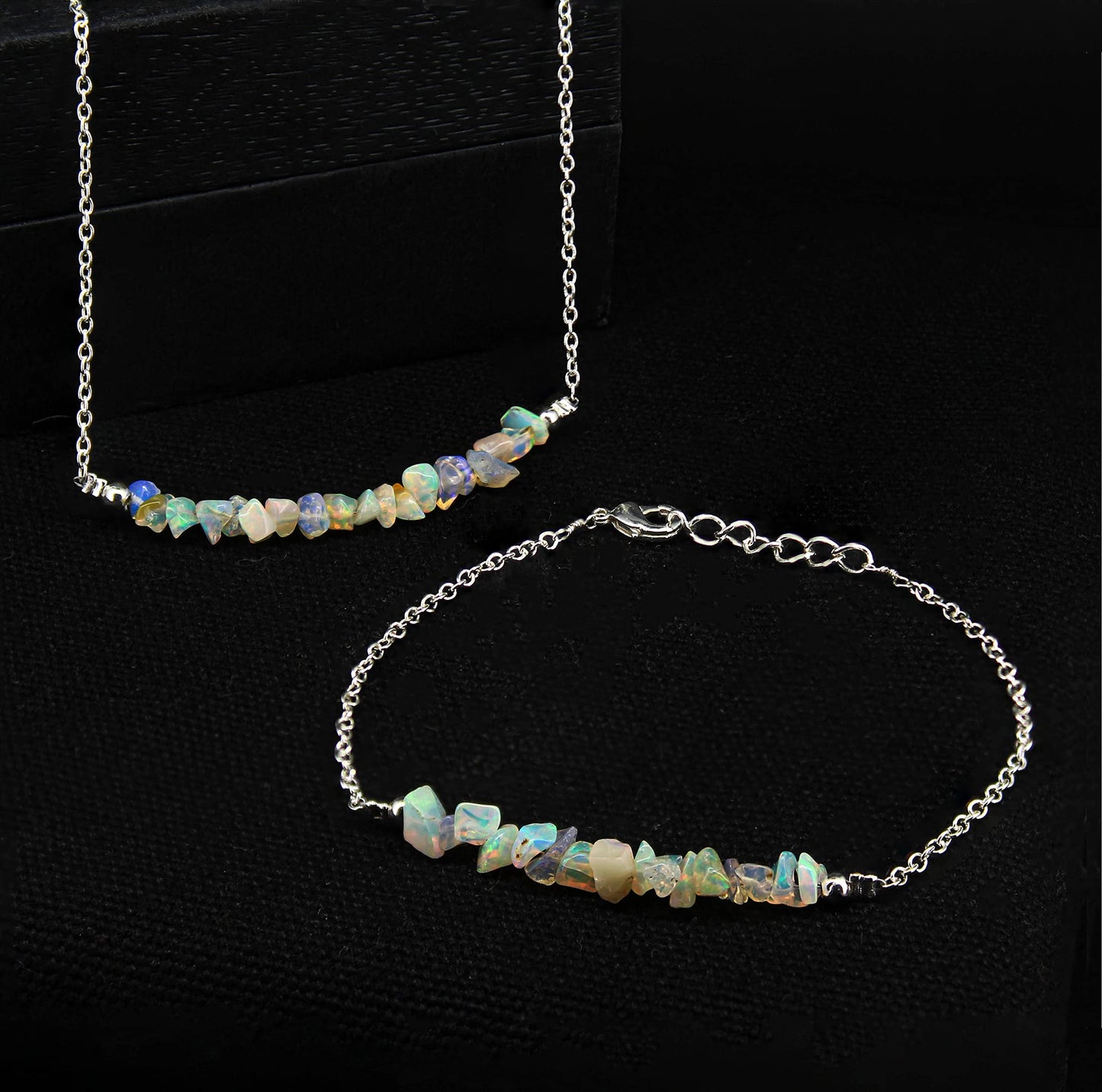 Gempires Natural Gemstone Chip Bar Bracelet for Women, Crystal Healing Bracelet, Multiple Gemstone Options, Adjustable Yellow Gold Plated Chain (7” + 1” Extender), Dainty Stackable Jewelry Gift for Her (Opal)
