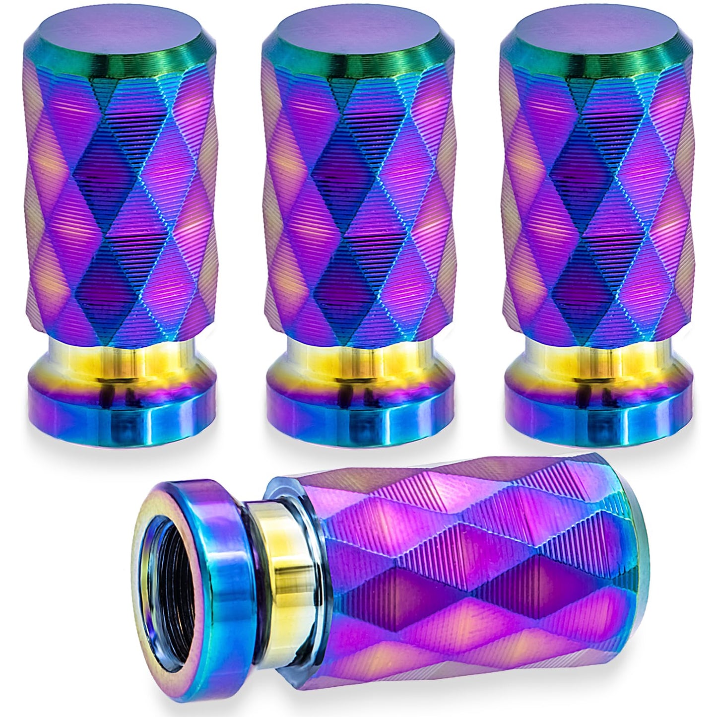 MEAJOO 4PCS Colorful Car Tire Valve Stem Cap, Leak-Proof Tyre Air Valve Caps, Aluminum Alloy Air Leakproof Valve Caps Cover fits Cars, Trucks, Bikes, Motorcycles, Bicycles Tire Caps