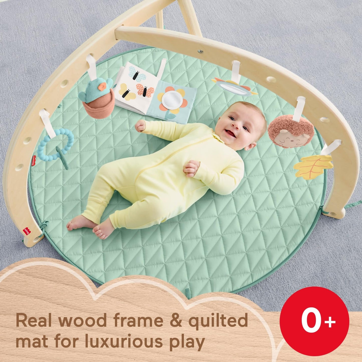 Fisher-Price Wood Baby Playmat Lay & Play Deluxe Activity Gym with Wooden Frame & Tummy Time Sensory Toys for Newborns 0+ Months