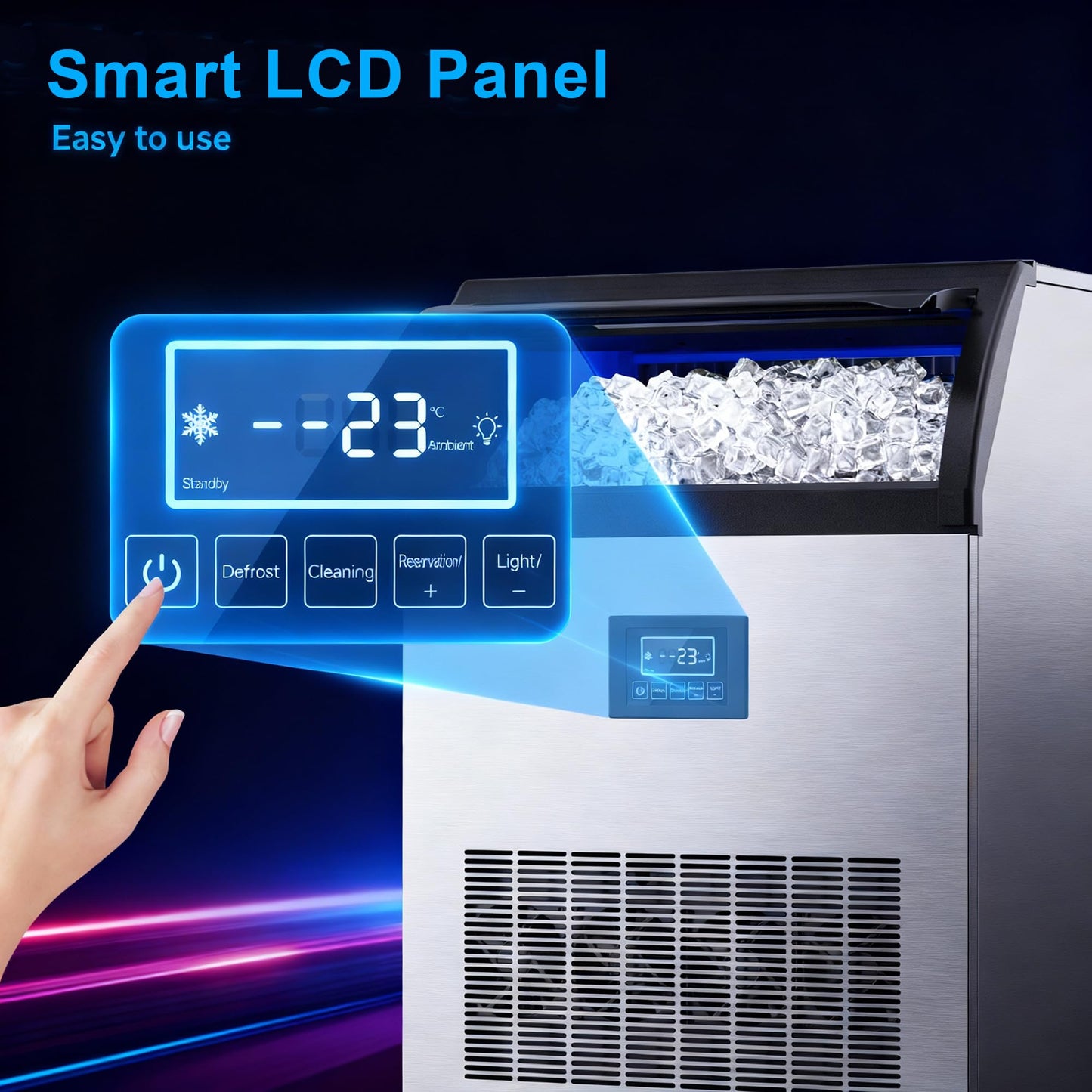 Under Counter Commercial Ice Maker, 300 lbs/24H Freestanding Ice Machine with Water Filter, 33 lbs Storage Capacity, Perfect for Home, Bar, Cafe, and Restaurant Use