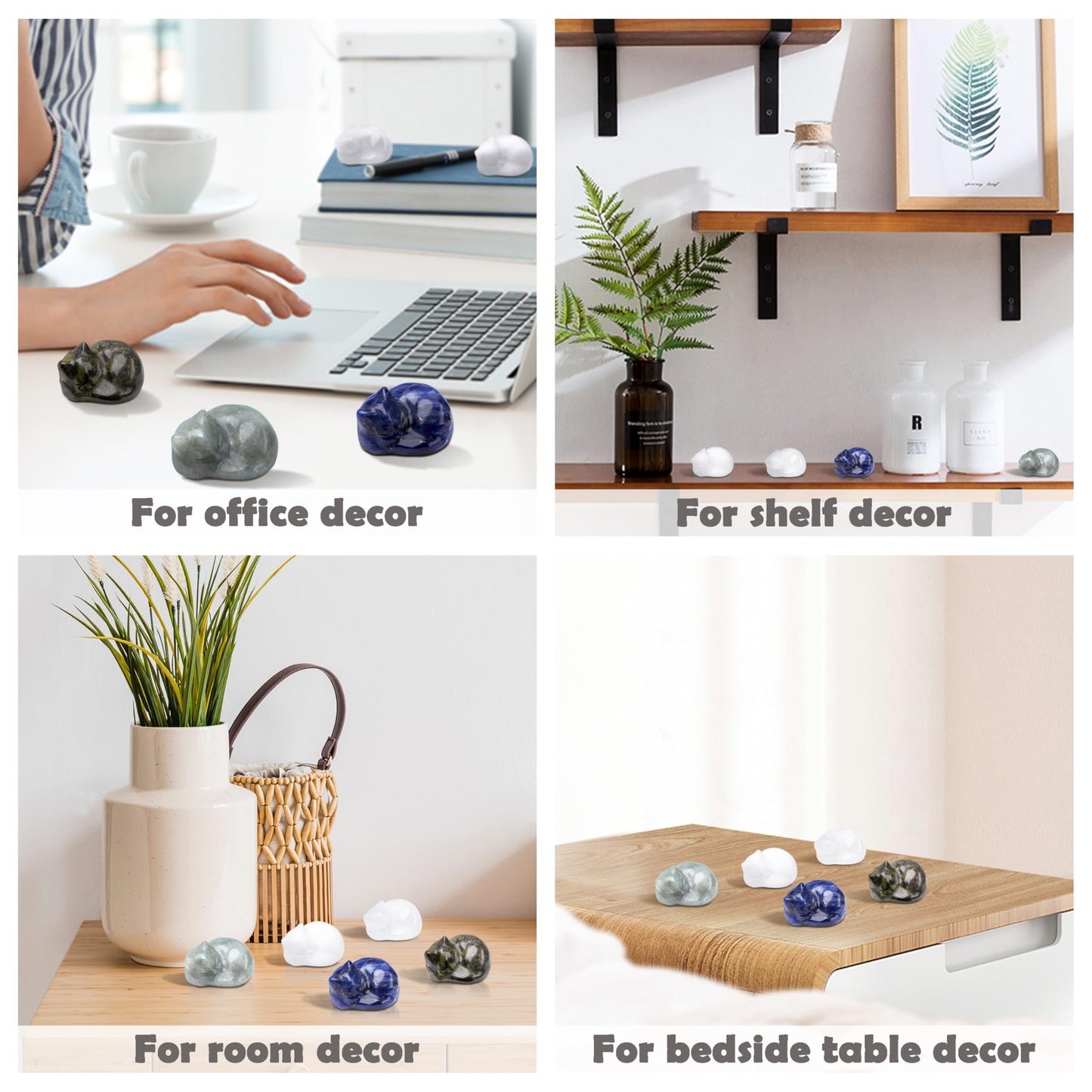 QINJIEJIE Blue Sodalite Cat Decor Healing Crystal Figurine Blue Cat Statue Polished Gemstones Cute Kitten Gifts Stocking Stuffers Home Office Desk Decor Cats Gifts for Cat Lovers Women Men