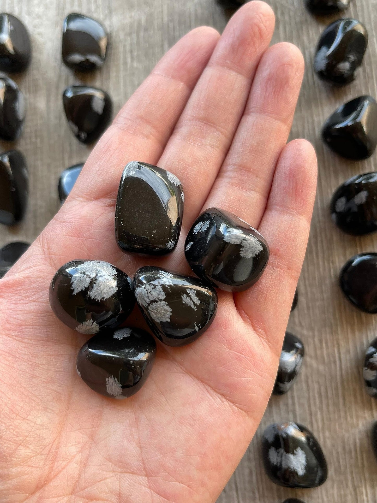 GAF TREASURES 5 Pcs Snowflake Obsidian Tumbled Stones, Polished Natural Snowflake Obsidian Gemstone, Snowflake Obsidian Healing Crystals (Snowflake Obsidian)