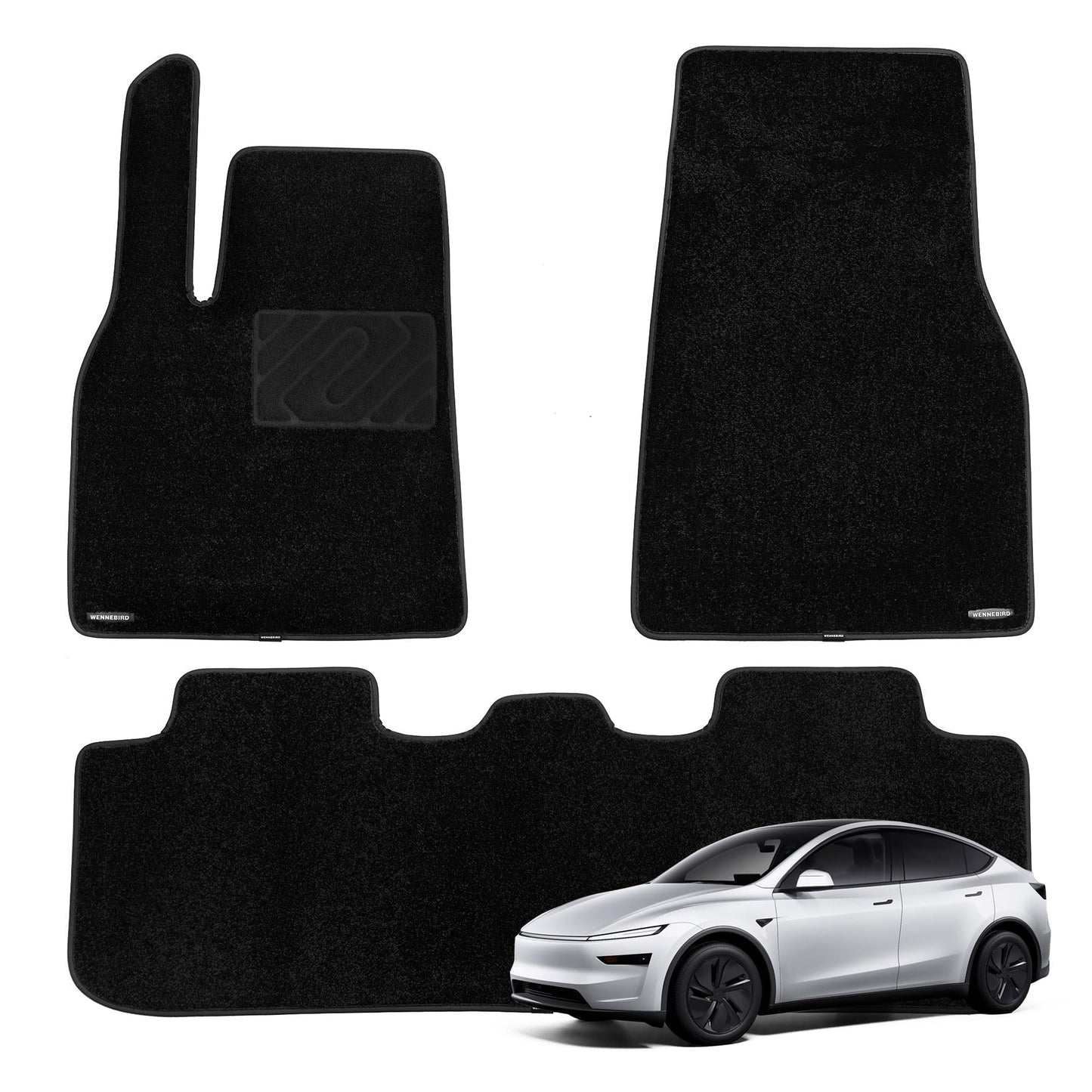 WENNEBIRD Superior Carpet Floor Mats for 2025-2026 Tesla Model Y (Juniper), 0.6-Inch Ultra-Thick, Noise-Reducing, All-Weather Waterproof Anti-Slip – 3-Pc Set