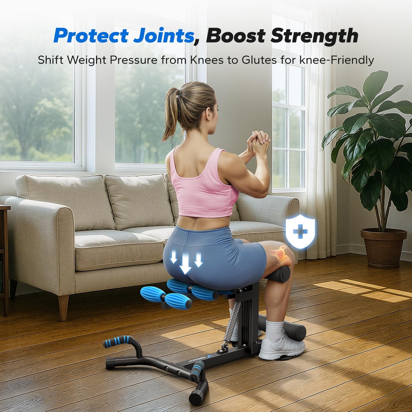 MERACH Deep Squat Machine for Women, Adjustable Glutes Trainer Machine, Core & Leg Exercise, Push Up Workout Equipment at Home Gym(Blue)