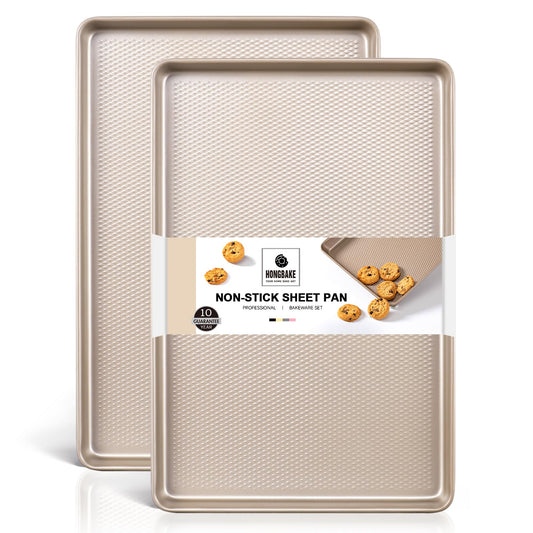 HONGBAKE 2 Pack Quarter Sheet Pans for Baking Nonstick, Commercial Cookie Sheet for Baking with Diamond Texture Surface, 57% Thicker Carbon Steel 9 x 13 Baking pan
