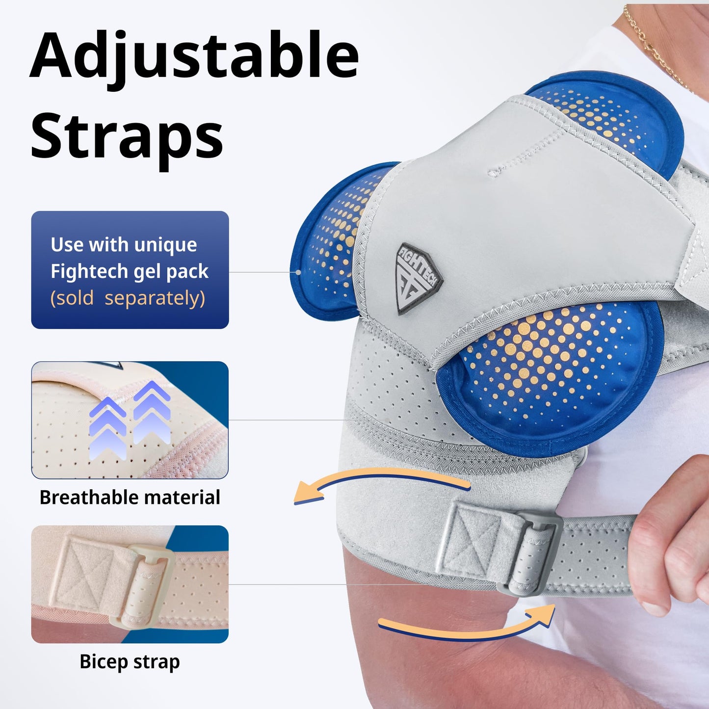 FIGHTECH Rotator Cuff Shoulder Brace for Women and Men - 2 Sizes - Shoulder Support - Pain Relief - Gray - Small (Chest 29-35" Bicep 9-12"")"