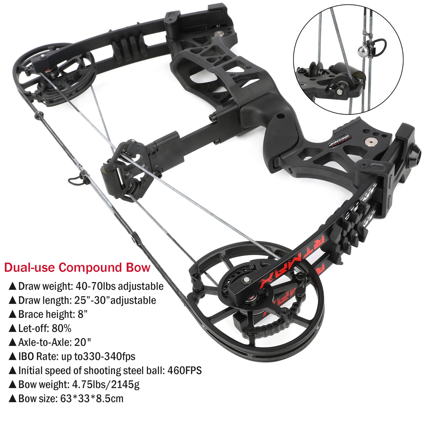 ZSHJGJR Compound Bow Dual-use for Arrows and Steel Ball,Hunting Bows,40-70lbs Adjustable,Short-Axis Compound Bow Set for Archery Outdoor Hunting Target Shooting Bow Fishing (Basic Set)