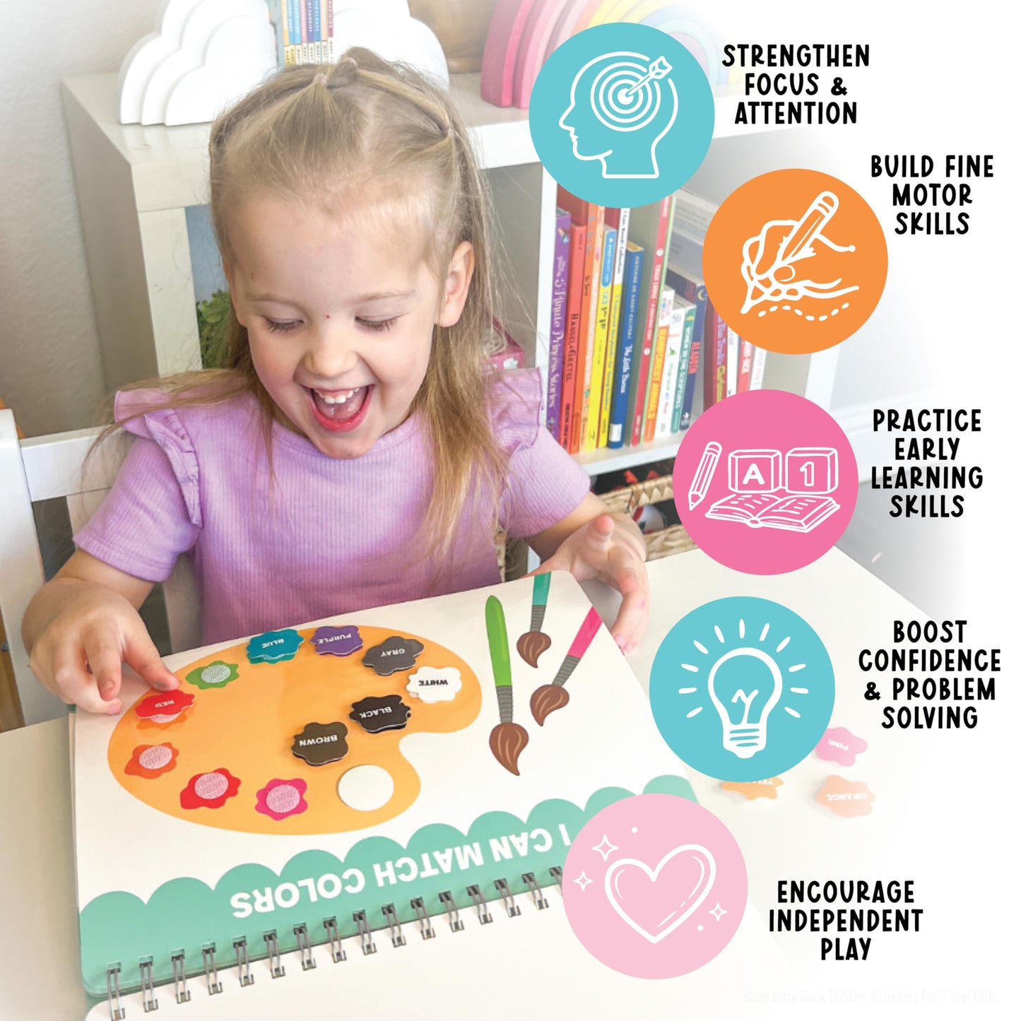 Hadley Designs My First Busy Book Toddlers 3-5, Montessori Preschool Learning Activities Age 4-5, 174 Pcs Velcro Busy Book, Travel Toys Airplane Car Quiet Time, Sensory Toys, Pre K Graduation Gifts