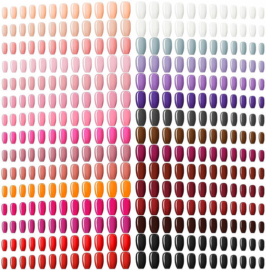 Maitys 720 Pieces 30 Sets Medium Square False Nails Artificial Ballerina Glossy Press on Nails Solid Color Coffin Fingernail for Women Girls Accessories(Warm Colors)