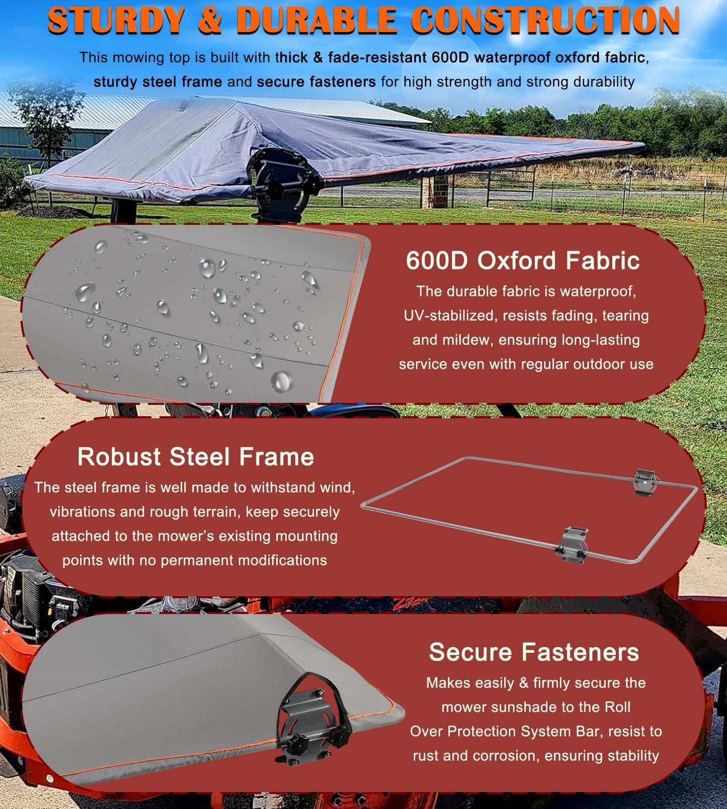 596542901 Riding Lawn Mowers Sun Shade - Heavy Duty Riding Mower Sun Canopy Perfectly Fits for Husqvarna Zero Turn Lawn Mowers with ROPS Bars Z448, Z454, Z460, Z454XS, Z460XS and More