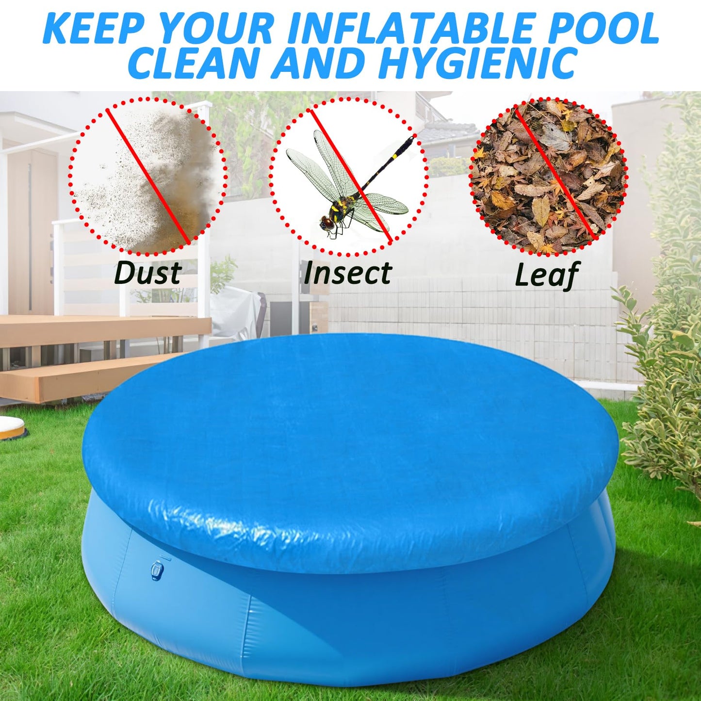 10FT Round Inflatable Above Ground Pool Cover，Round Pool Cover with Drawstring Design for Easy Installation,Solar Covers for Outdoor Inflatable Swimming Pools,Prevent Leaves, Debris and Dust