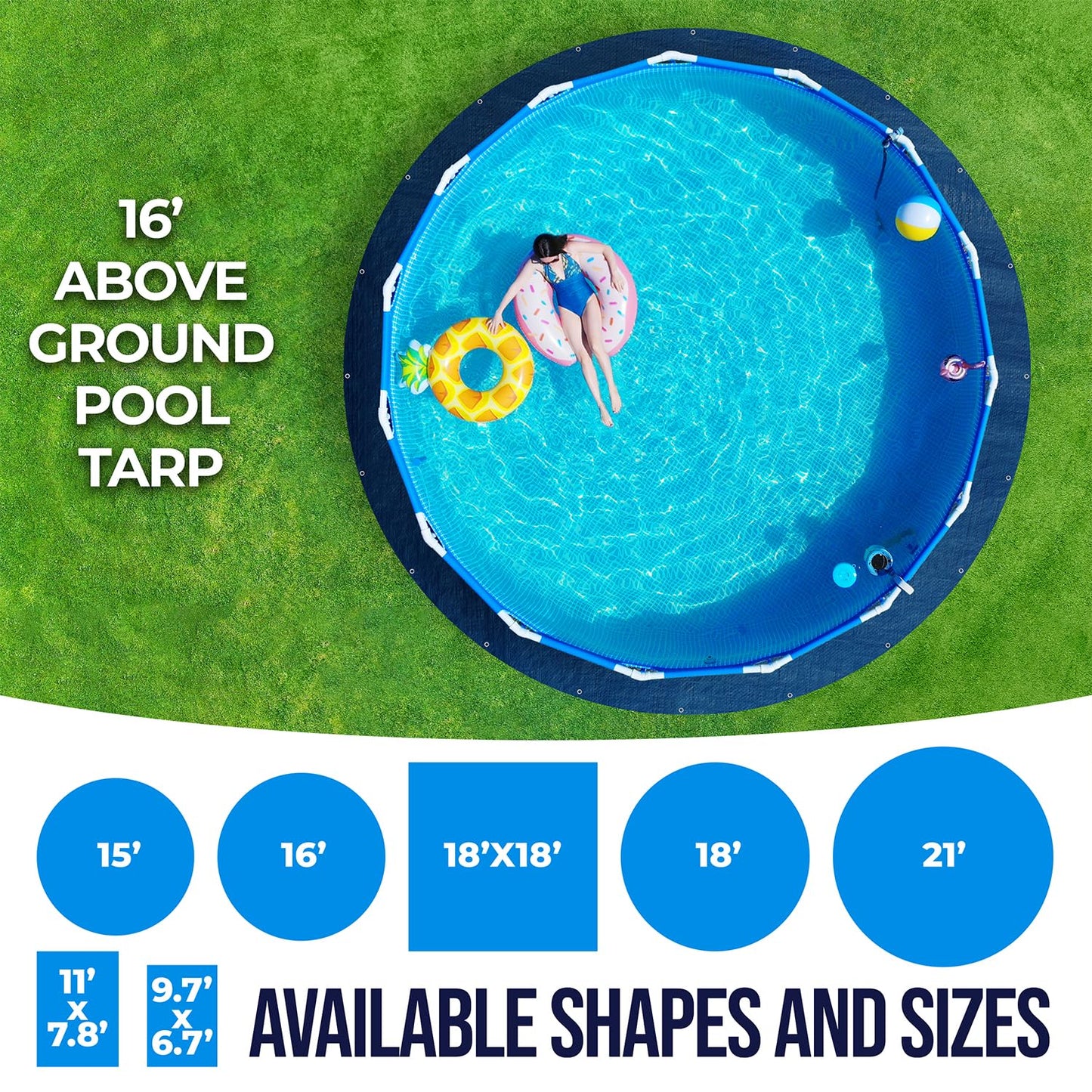 16 Ft Round Pool Liner Pad - Mat Tarp for Under Pool, Above Ground Pool Mat, Pool Ground Cloth, Pool Bottom Pad, Waterproof PE Tarp, Puncture Protection & Extend Liner Life